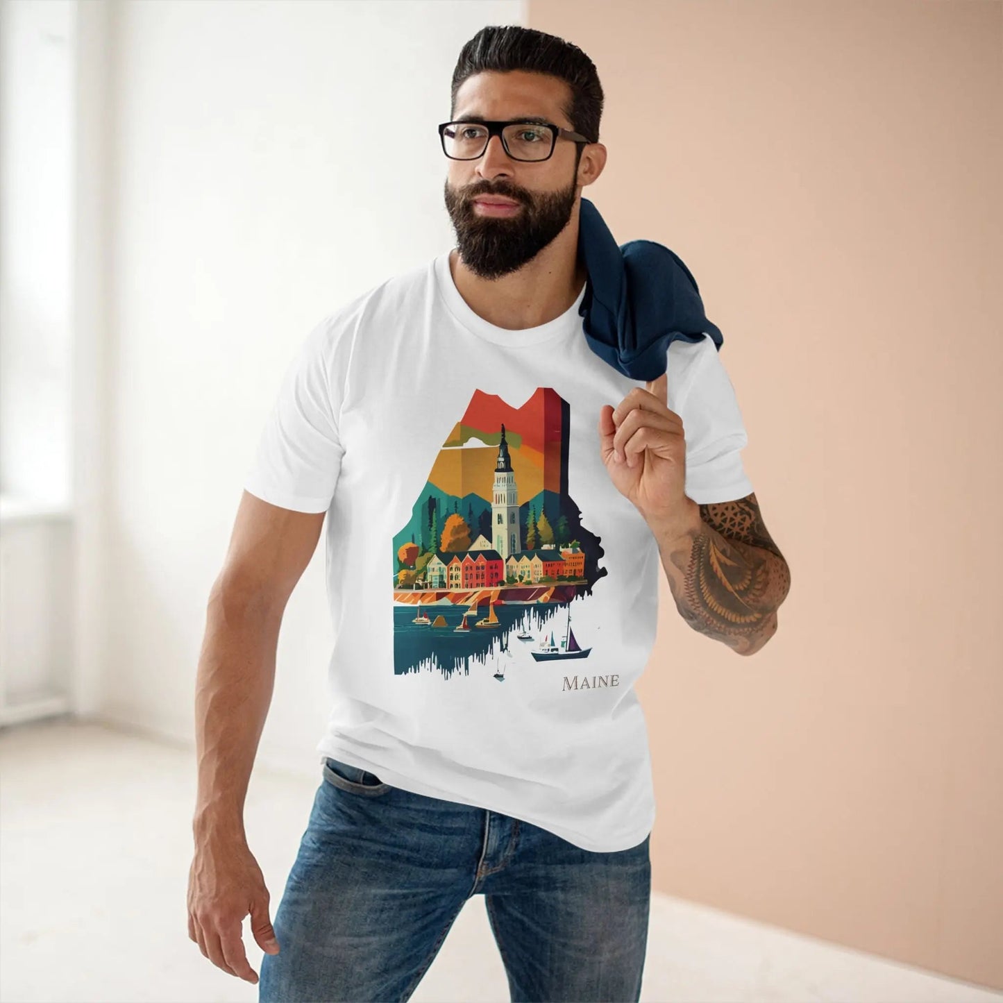 Maine State Shirt Unisex Premium Cotton Tee With Original Art Design By Retro2Nova