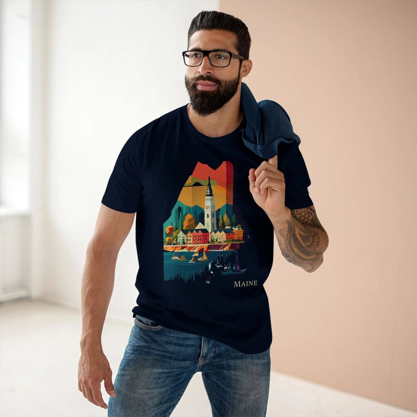Maine State Shirt Unisex Premium Cotton Tee With Original Art Design By Retro2Nova