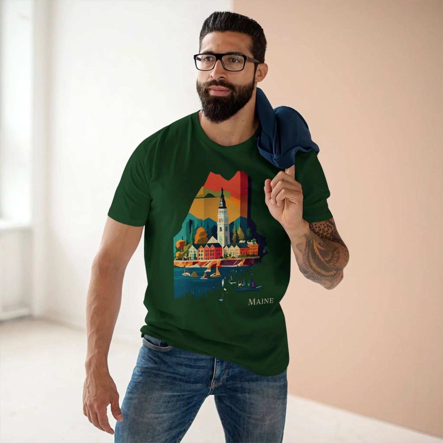 Maine State Shirt Unisex Premium Cotton Tee With Original Art Design By Retro2Nova