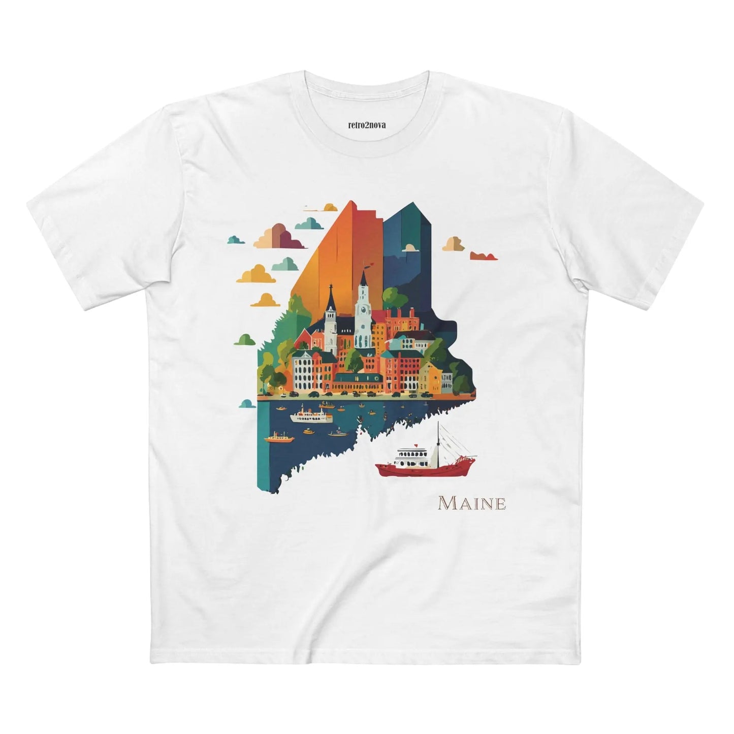 Maine US State Shirt Unisex Premium Cotton Tee With Original Art Design Retro2Nova