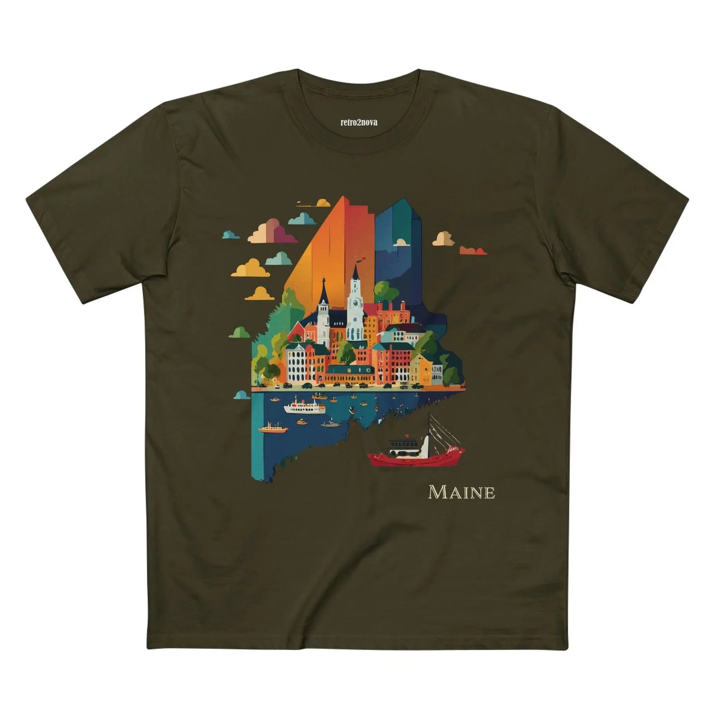 Maine US State Shirt Unisex Premium Cotton Tee With Original Art Design Retro2Nova