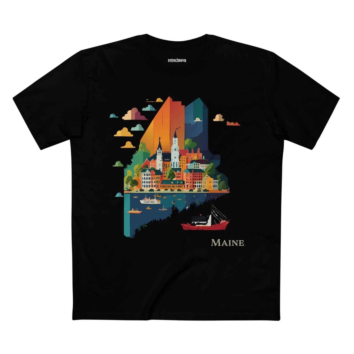 Maine US State Shirt Unisex Premium Cotton Tee With Original Art Design Retro2Nova