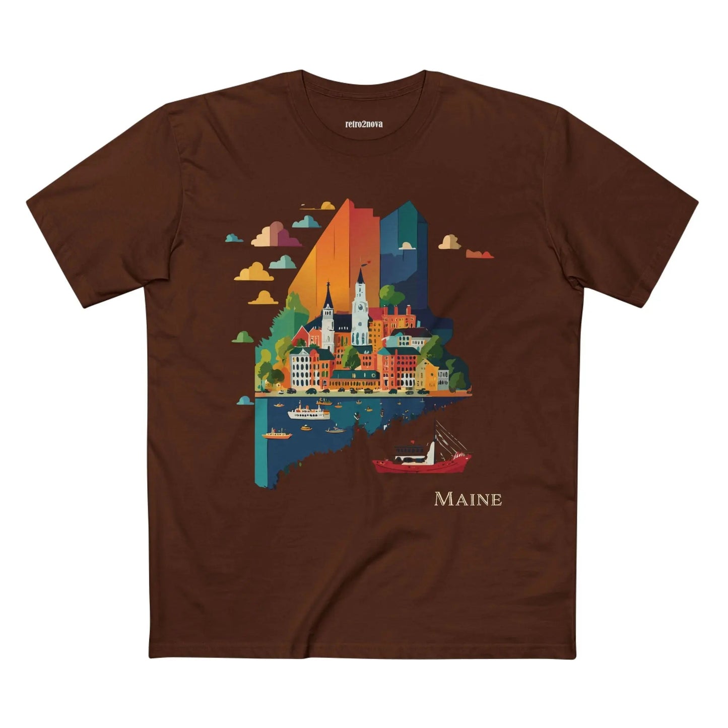Maine US State Shirt Unisex Premium Cotton Tee With Original Art Design Retro2Nova