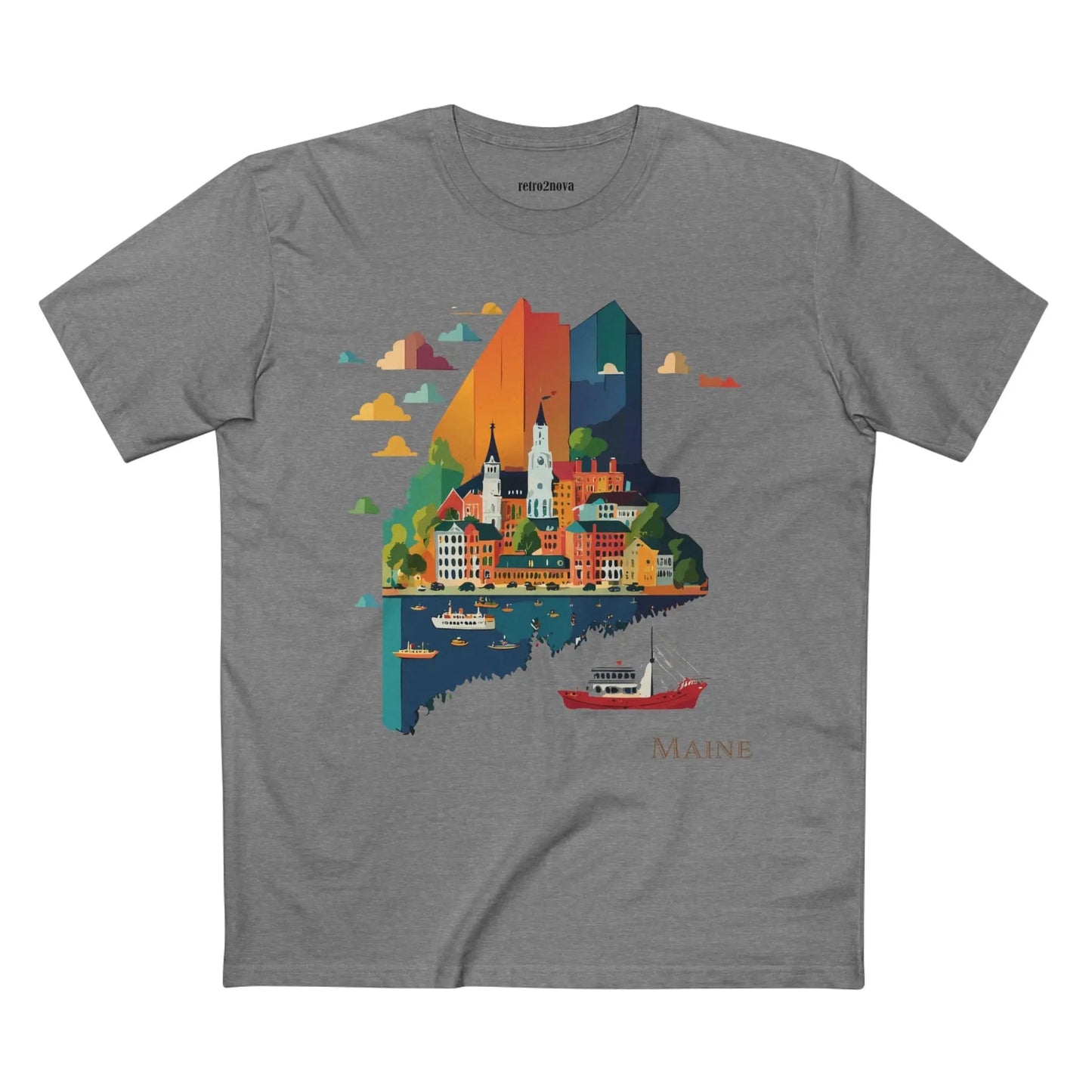 Maine US State Shirt Unisex Premium Cotton Tee With Original Art Design Retro2Nova