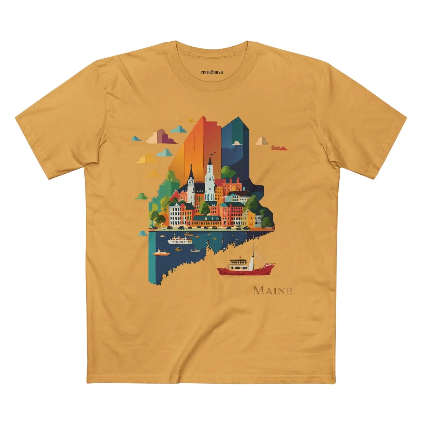 Maine US State Shirt Unisex Premium Cotton Tee With Original Art Design Retro2Nova