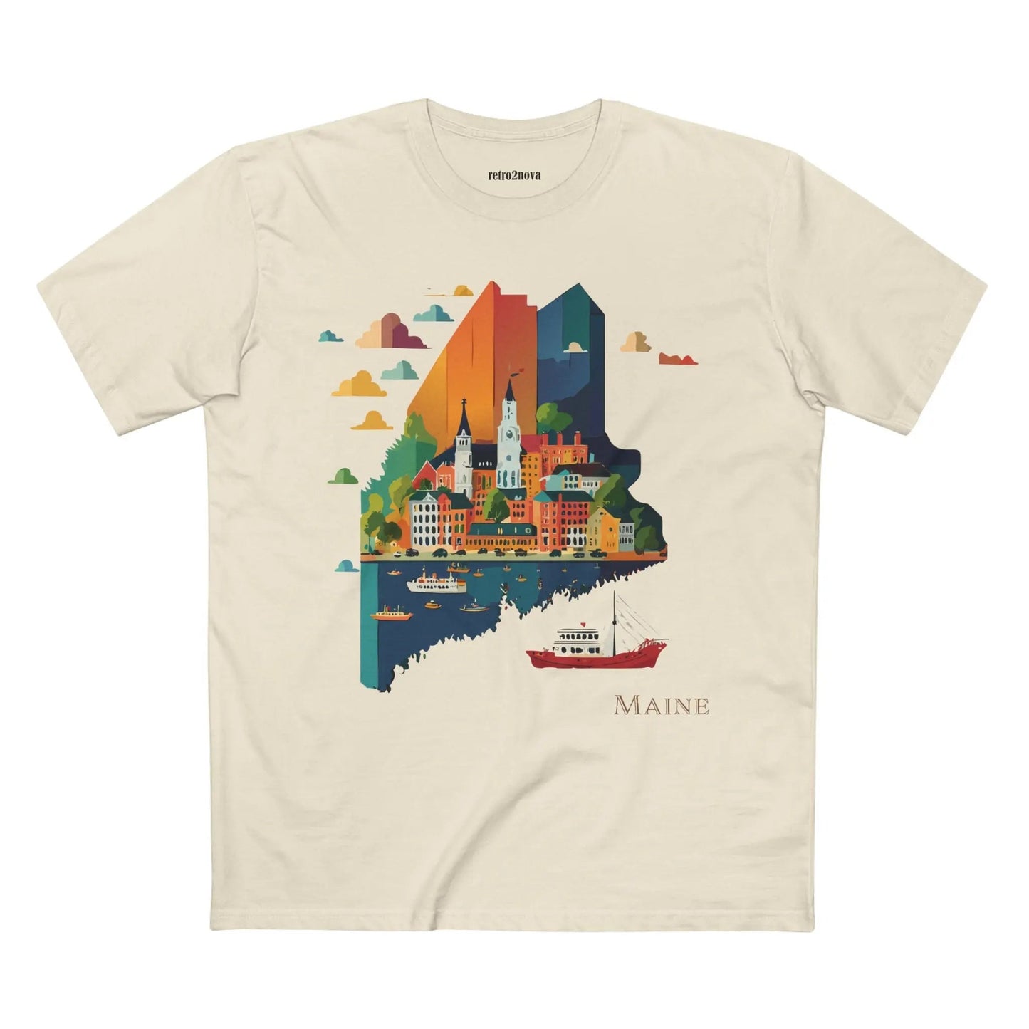 Maine US State Shirt Unisex Premium Cotton Tee With Original Art Design Retro2Nova