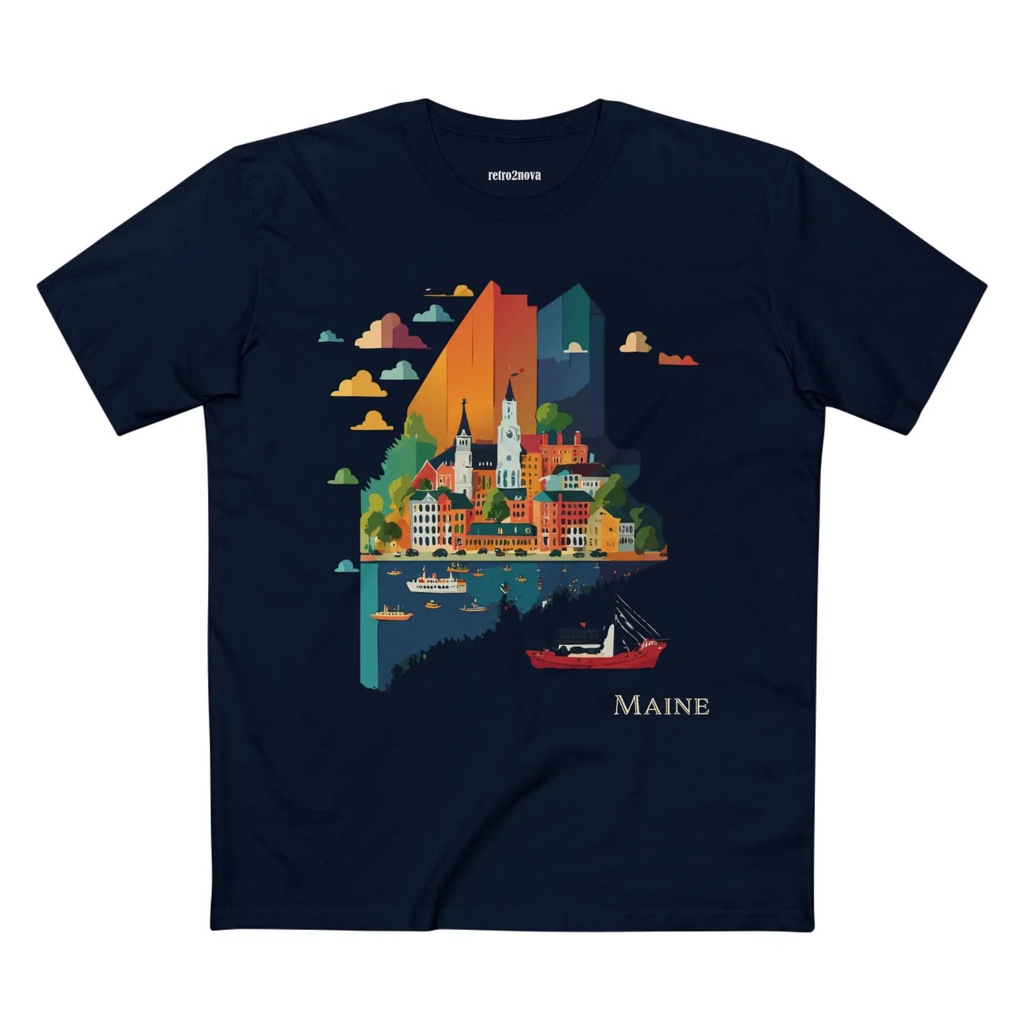 Maine US State Shirt Unisex Premium Cotton Tee With Original Art Design Retro2Nova