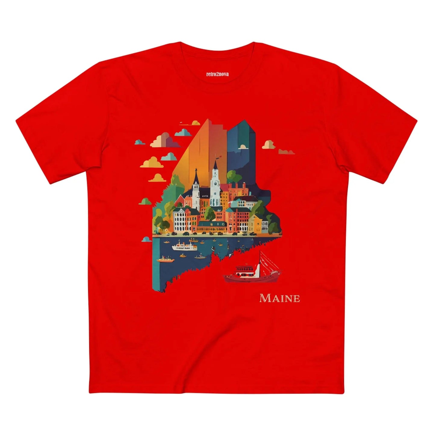 Maine US State Shirt Unisex Premium Cotton Tee With Original Art Design Retro2Nova