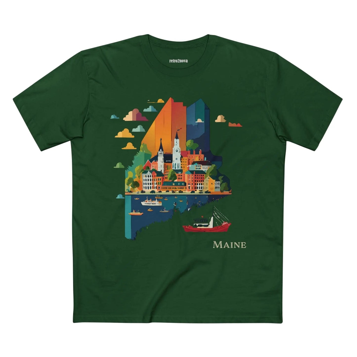 Maine US State Shirt Unisex Premium Cotton Tee With Original Art Design Retro2Nova