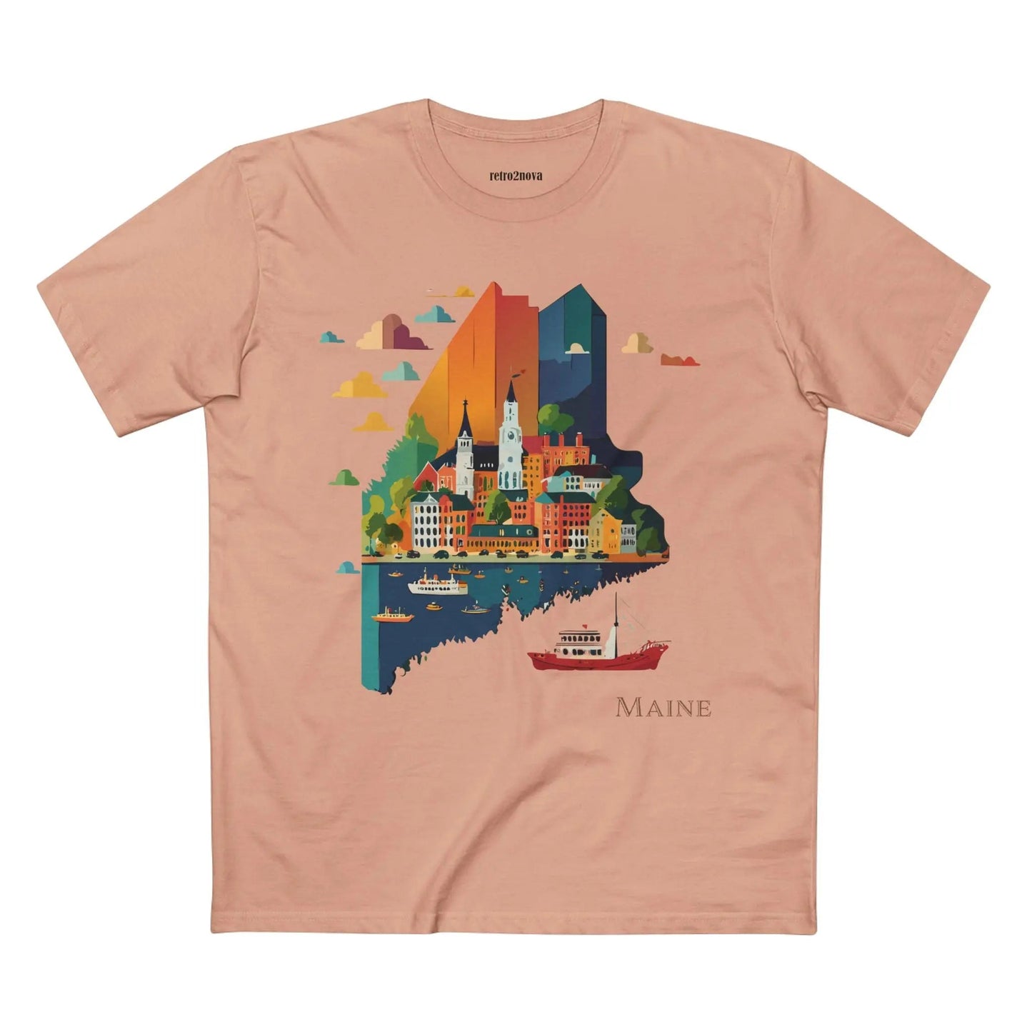 Maine US State Shirt Unisex Premium Cotton Tee With Original Art Design Retro2Nova