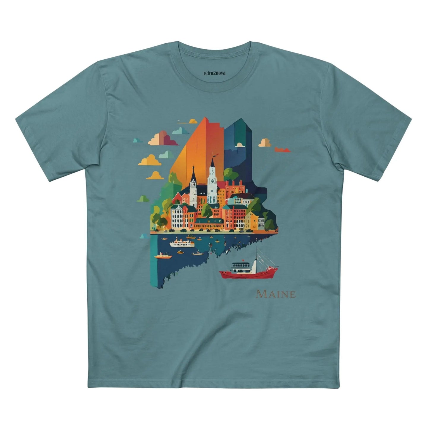 Maine US State Shirt Unisex Premium Cotton Tee With Original Art Design Retro2Nova