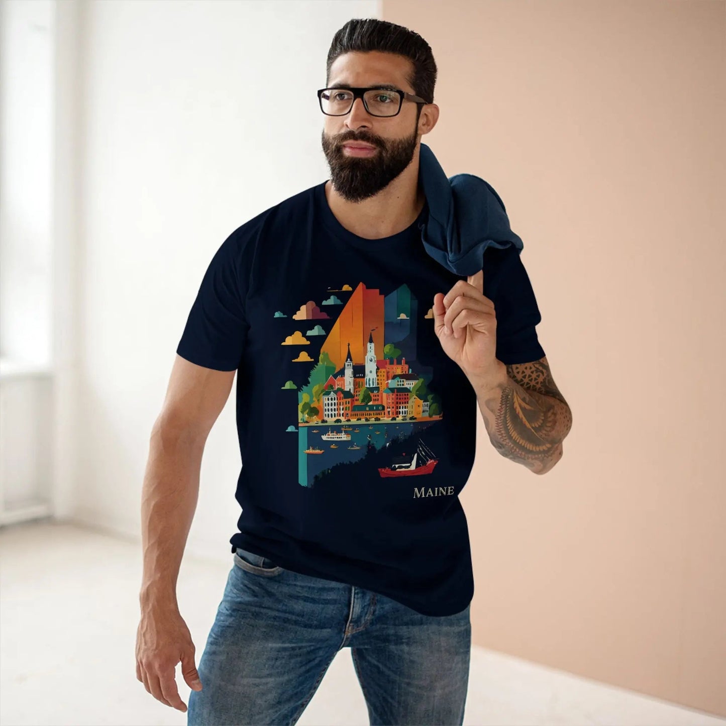 Maine US State Shirt Unisex Premium Cotton Tee With Original Art Design Retro2Nova