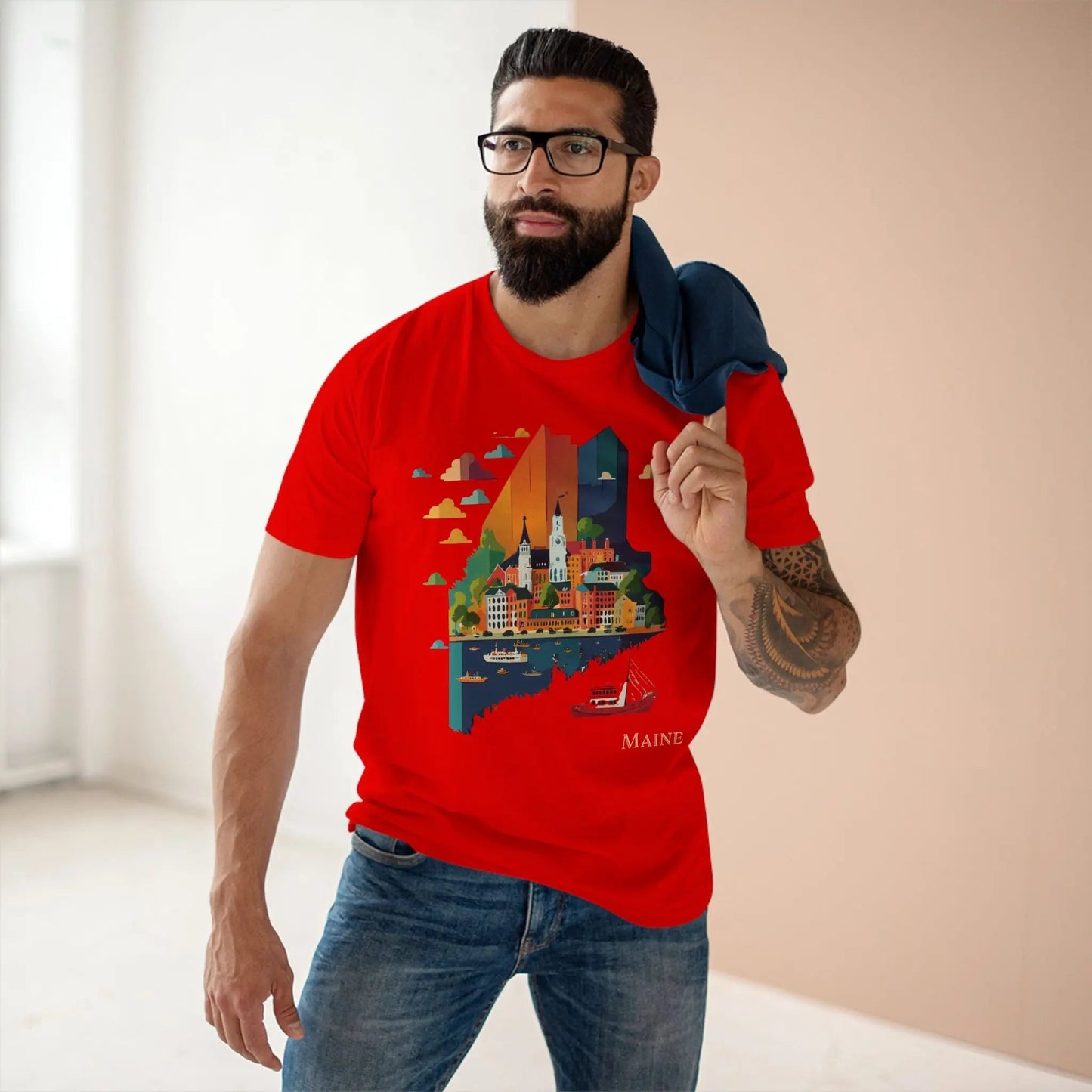 Maine US State Shirt Unisex Premium Cotton Tee With Original Art Design Retro2Nova
