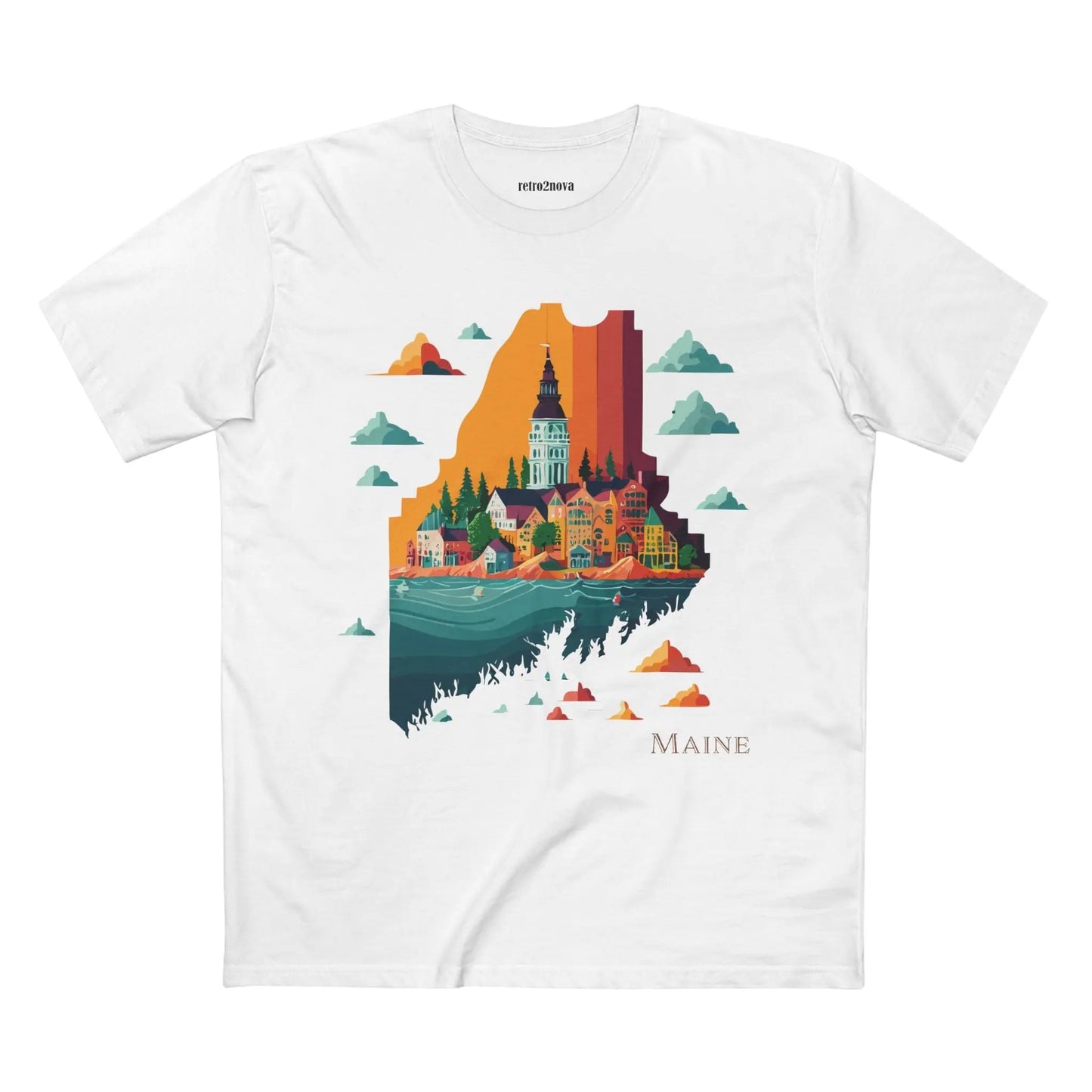 Maine State Shirt For Unisex Premium Cotton Tee With Original Retro2Nova Art Design