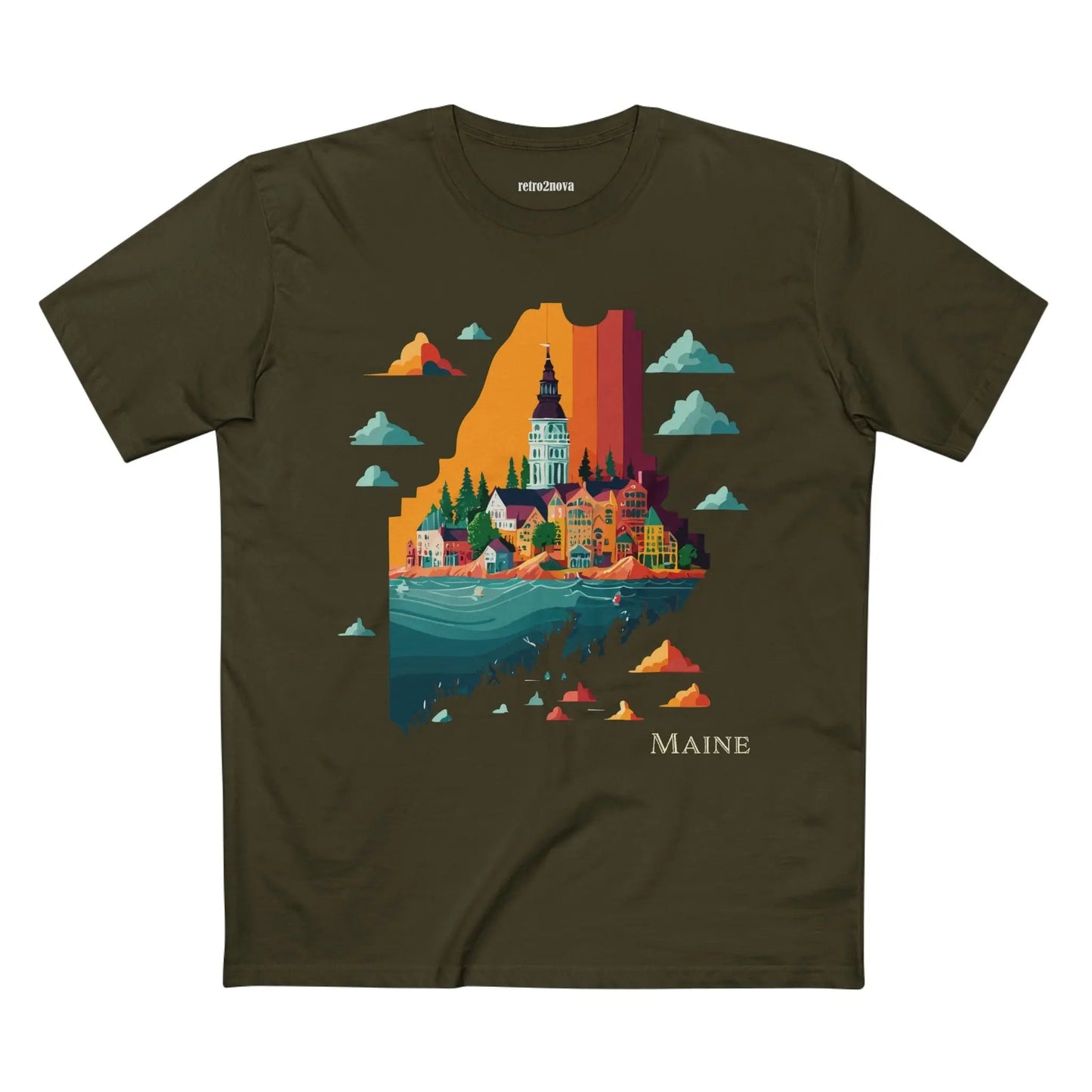 Maine State Shirt For Unisex Premium Cotton Tee With Original Retro2Nova Art Design