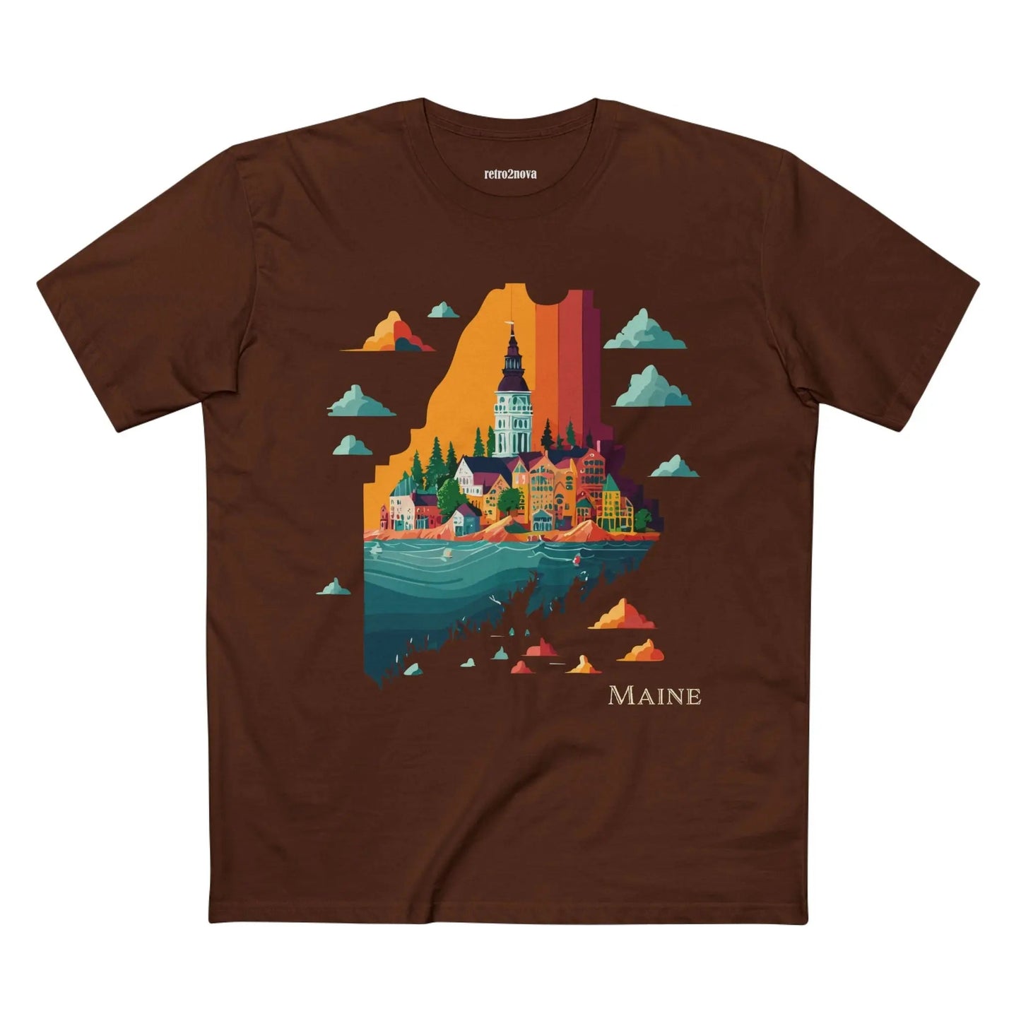 Maine State Shirt For Unisex Premium Cotton Tee With Original Retro2Nova Art Design