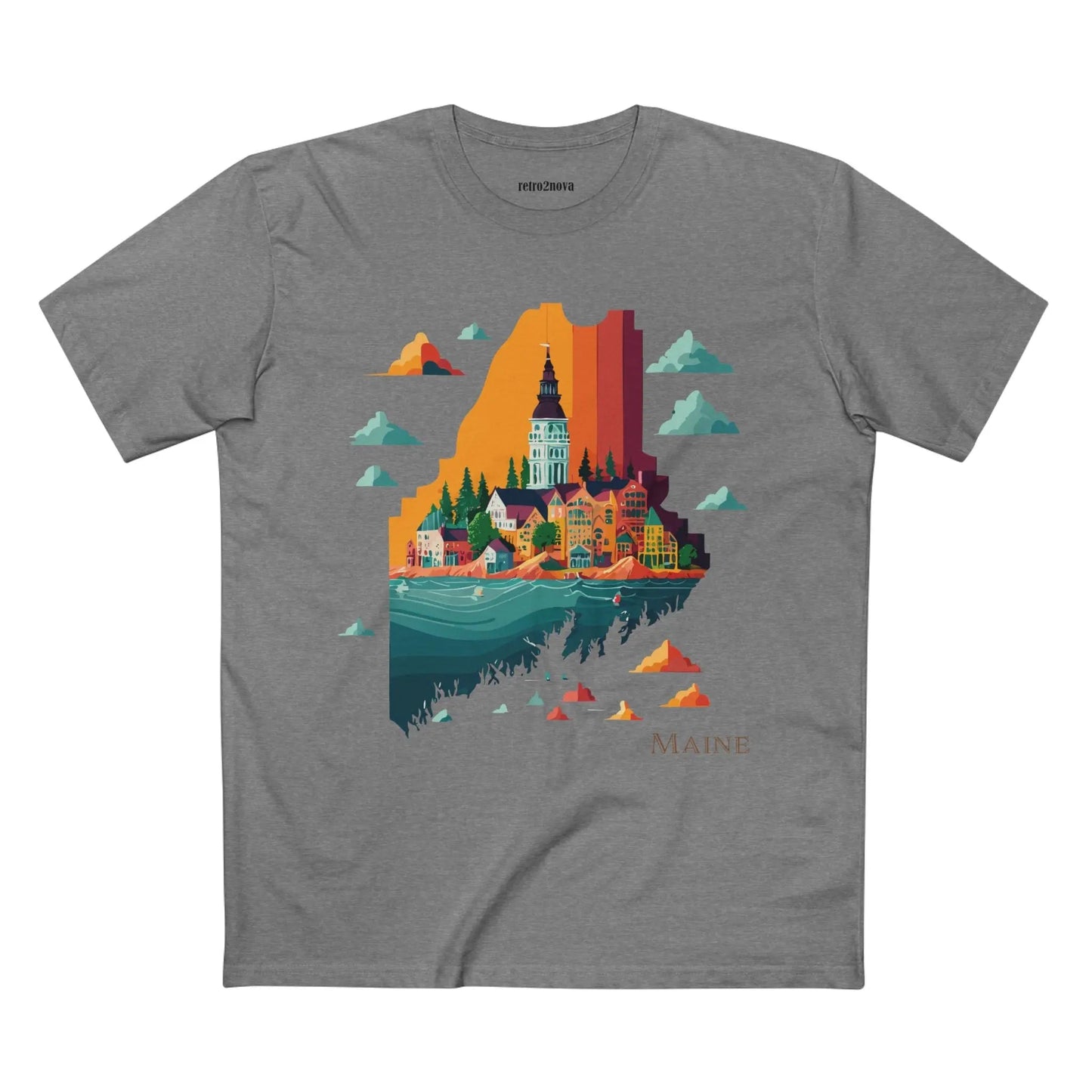 Maine State Shirt For Unisex Premium Cotton Tee With Original Retro2Nova Art Design