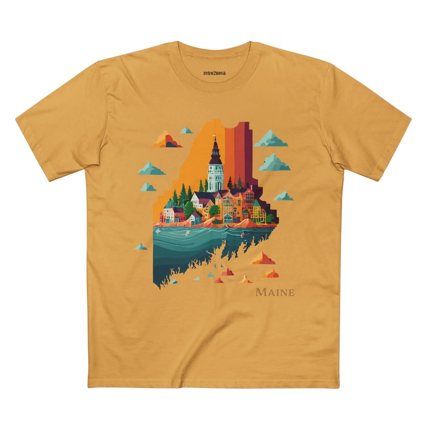Maine State Shirt For Unisex Premium Cotton Tee With Original Retro2Nova Art Design