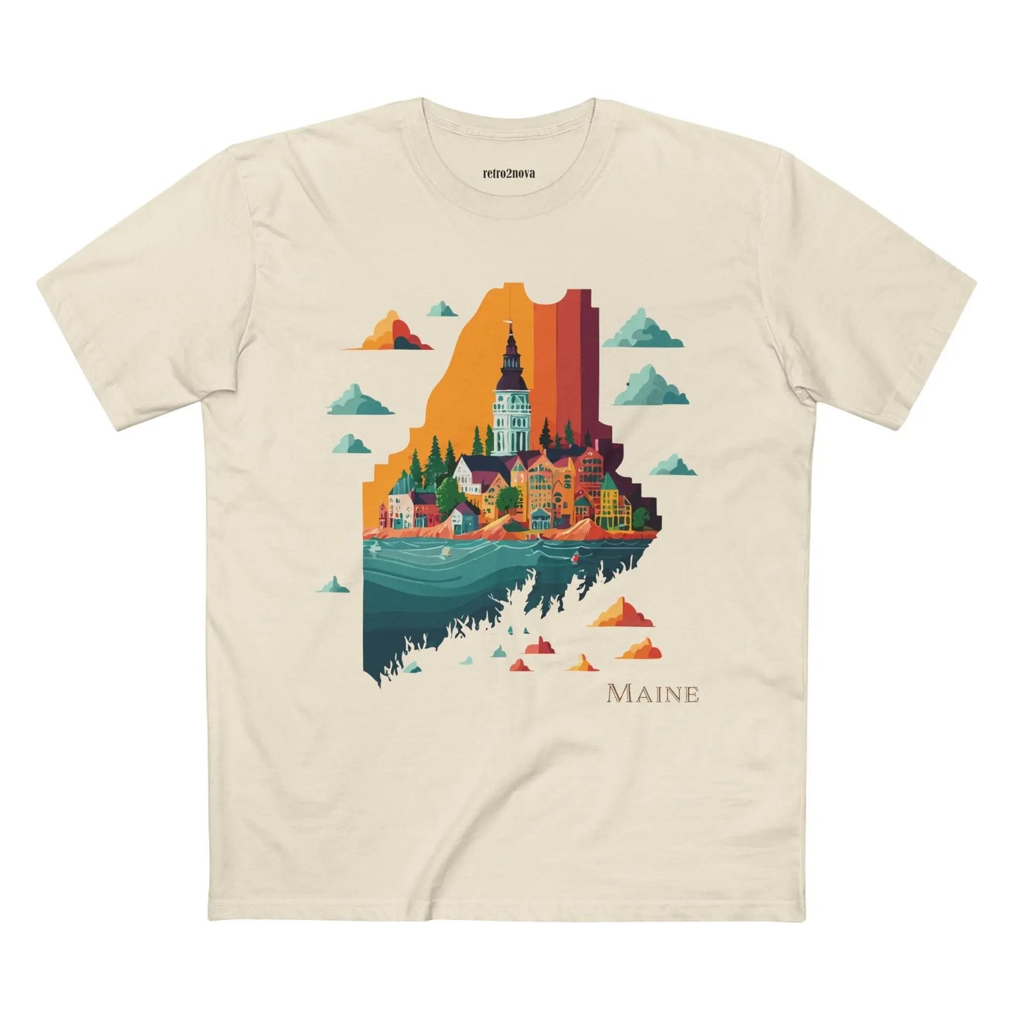 Maine State Shirt For Unisex Premium Cotton Tee With Original Retro2Nova Art Design