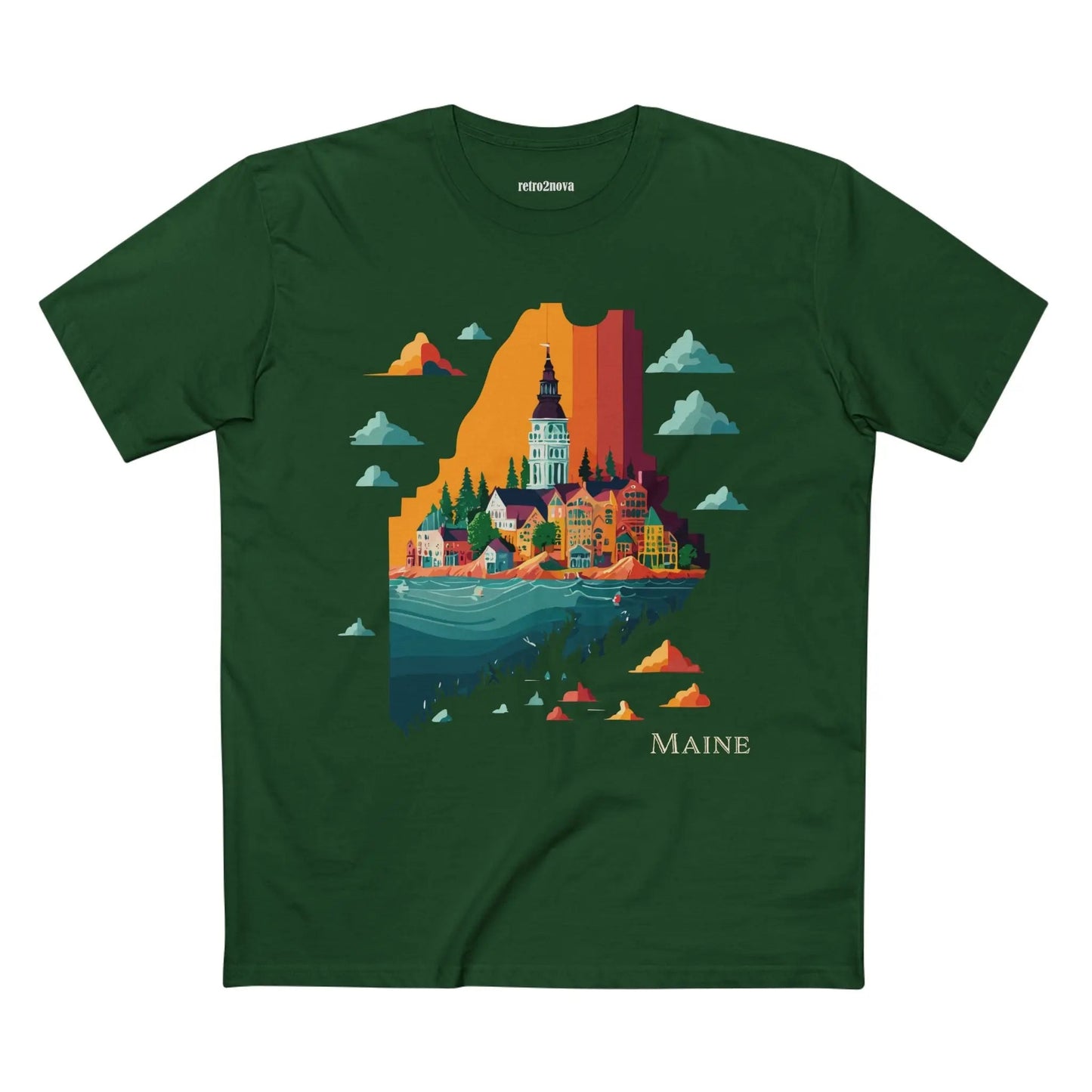 Maine State Shirt For Unisex Premium Cotton Tee With Original Retro2Nova Art Design