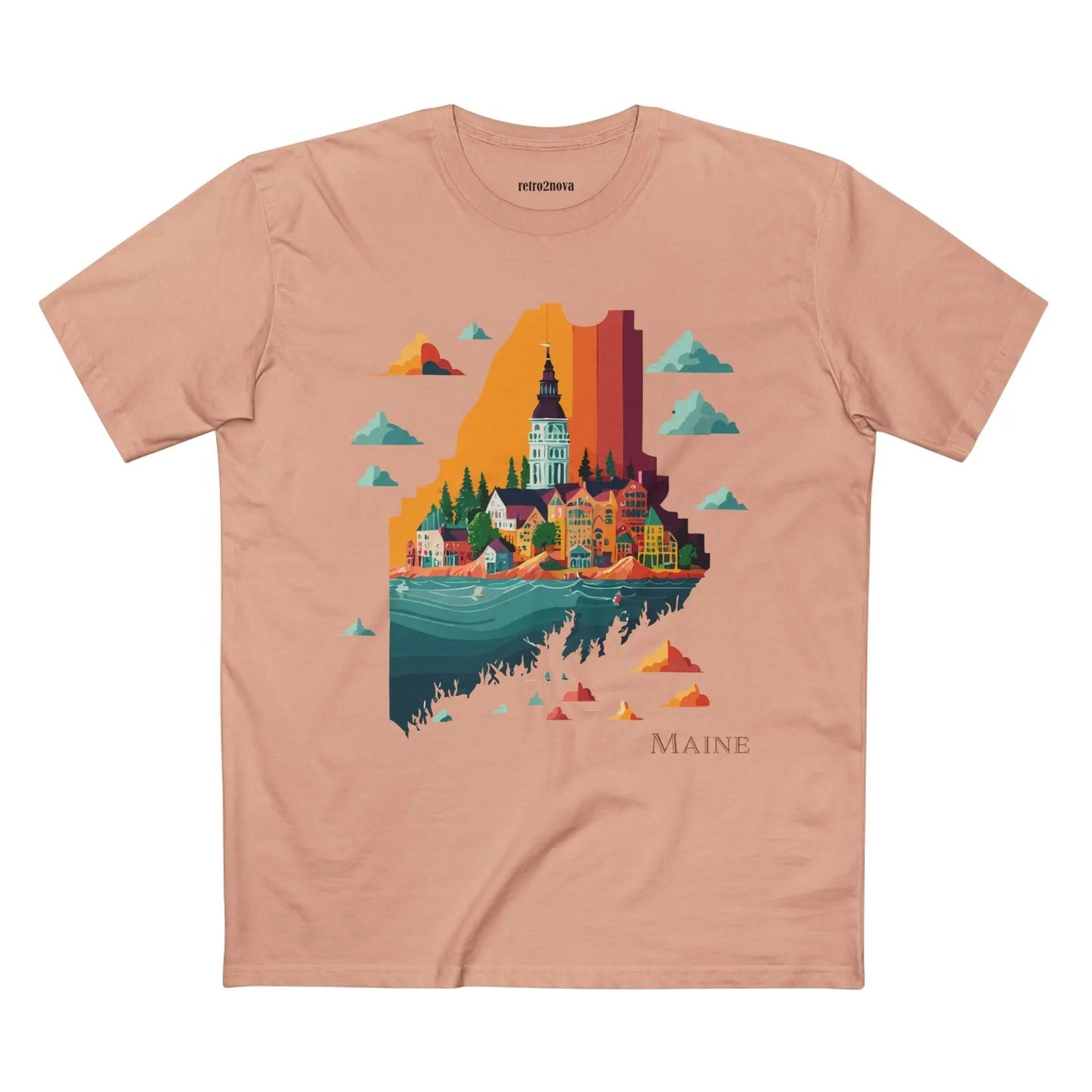 Maine State Shirt For Unisex Premium Cotton Tee With Original Retro2Nova Art Design