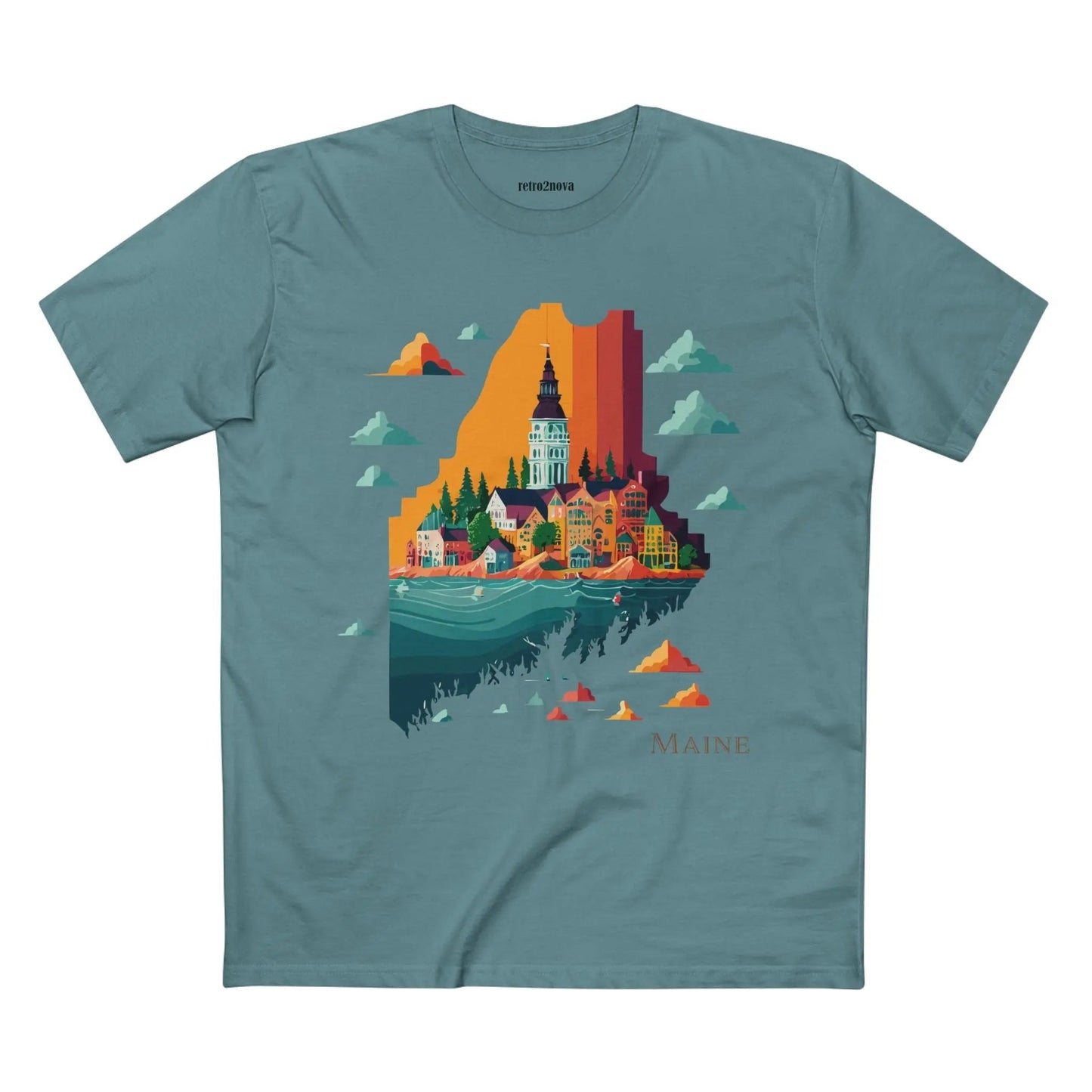 Maine State Shirt For Unisex Premium Cotton Tee With Original Retro2Nova Art Design