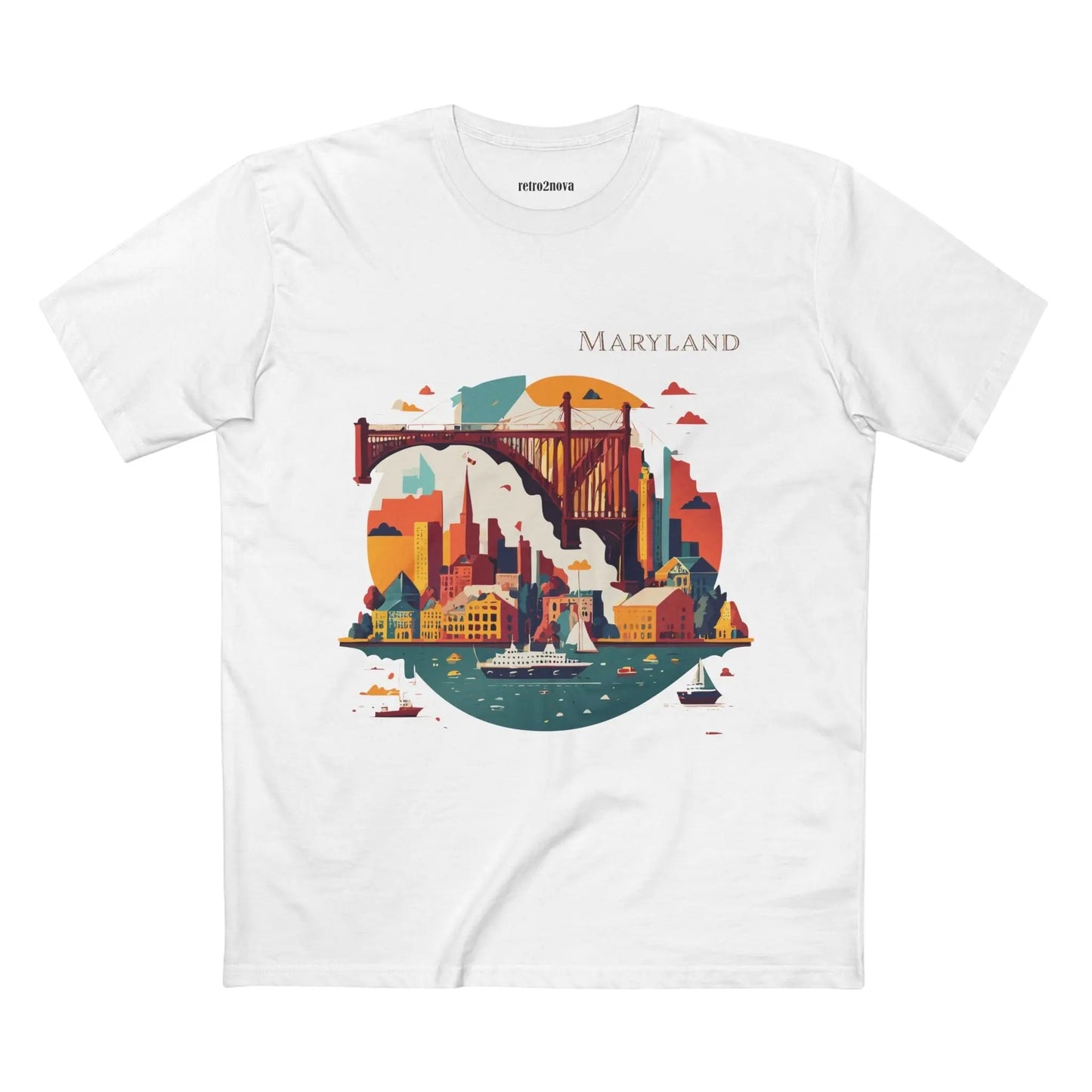 Maryland State Shirt Unisex Premium Cotton Art Tee By Retro2Nova Comfort Fit Soft Breathable