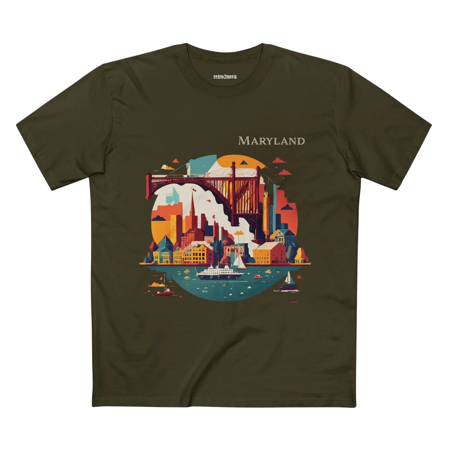 Maryland State Shirt Unisex Premium Cotton Art Tee By Retro2Nova Comfort Fit Soft Breathable