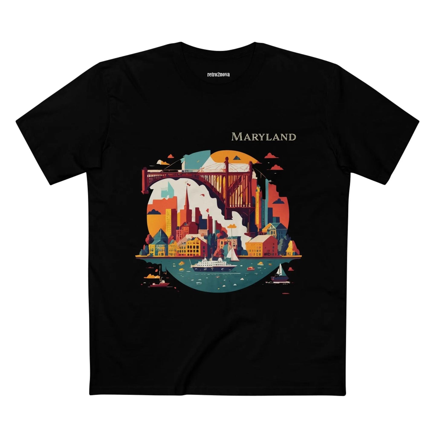 Maryland State Shirt Unisex Premium Cotton Art Tee By Retro2Nova Comfort Fit Soft Breathable