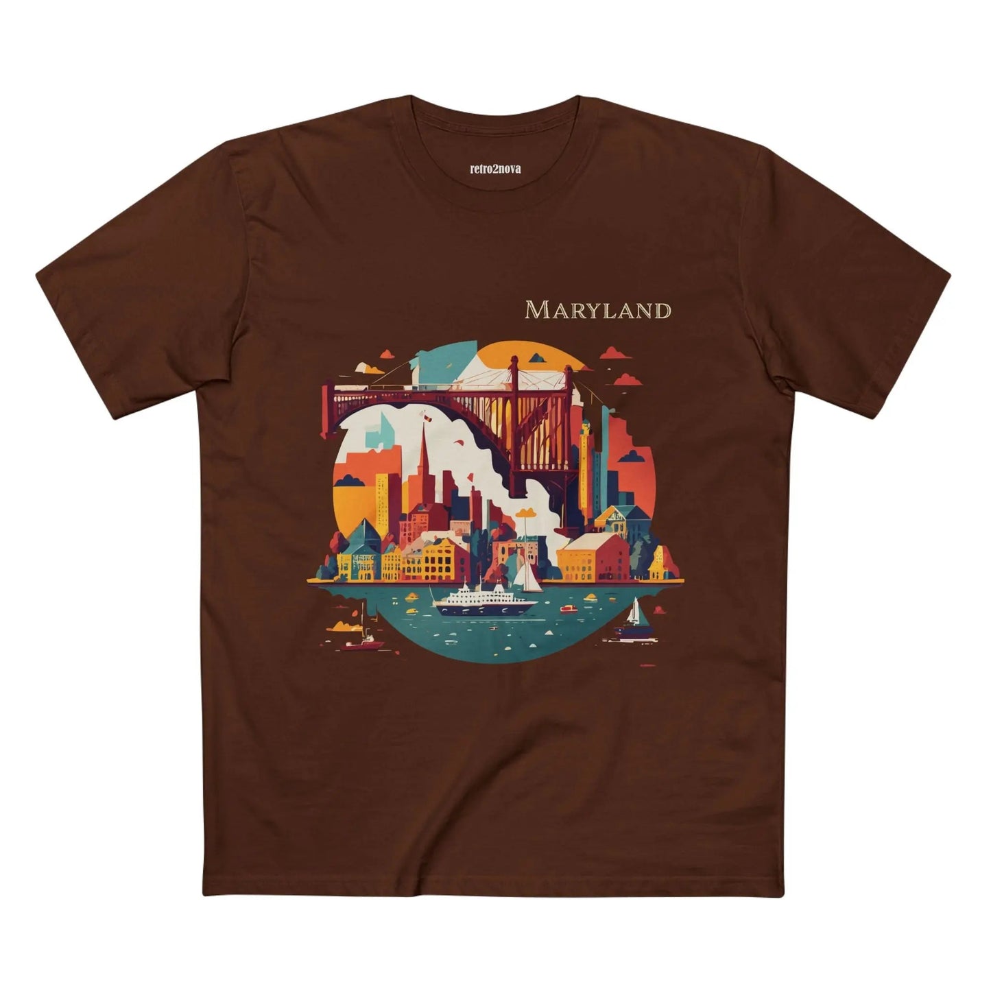 Maryland State Shirt Unisex Premium Cotton Art Tee By Retro2Nova Comfort Fit Soft Breathable