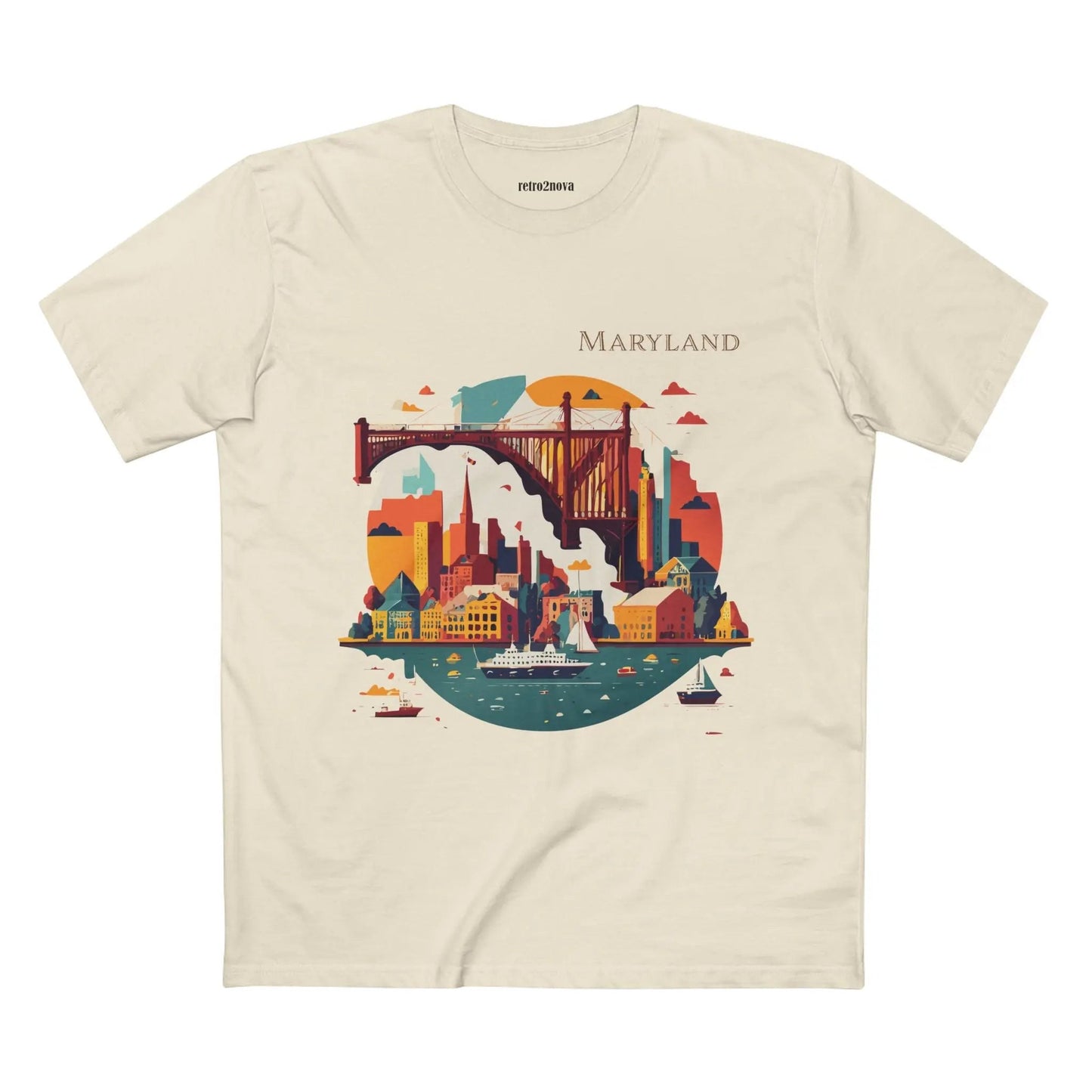 Maryland State Shirt Unisex Premium Cotton Art Tee By Retro2Nova Comfort Fit Soft Breathable