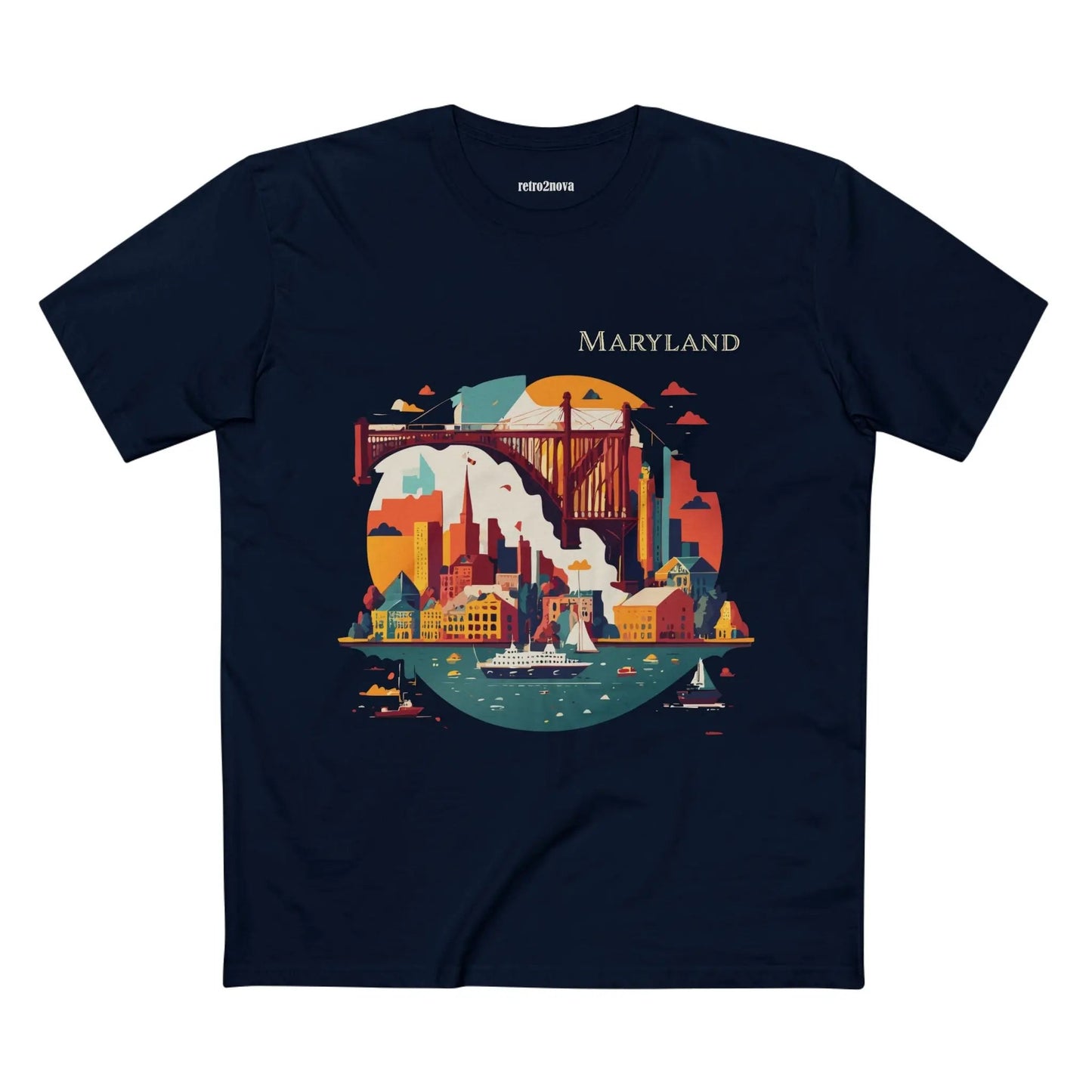 Maryland State Shirt Unisex Premium Cotton Art Tee By Retro2Nova Comfort Fit Soft Breathable
