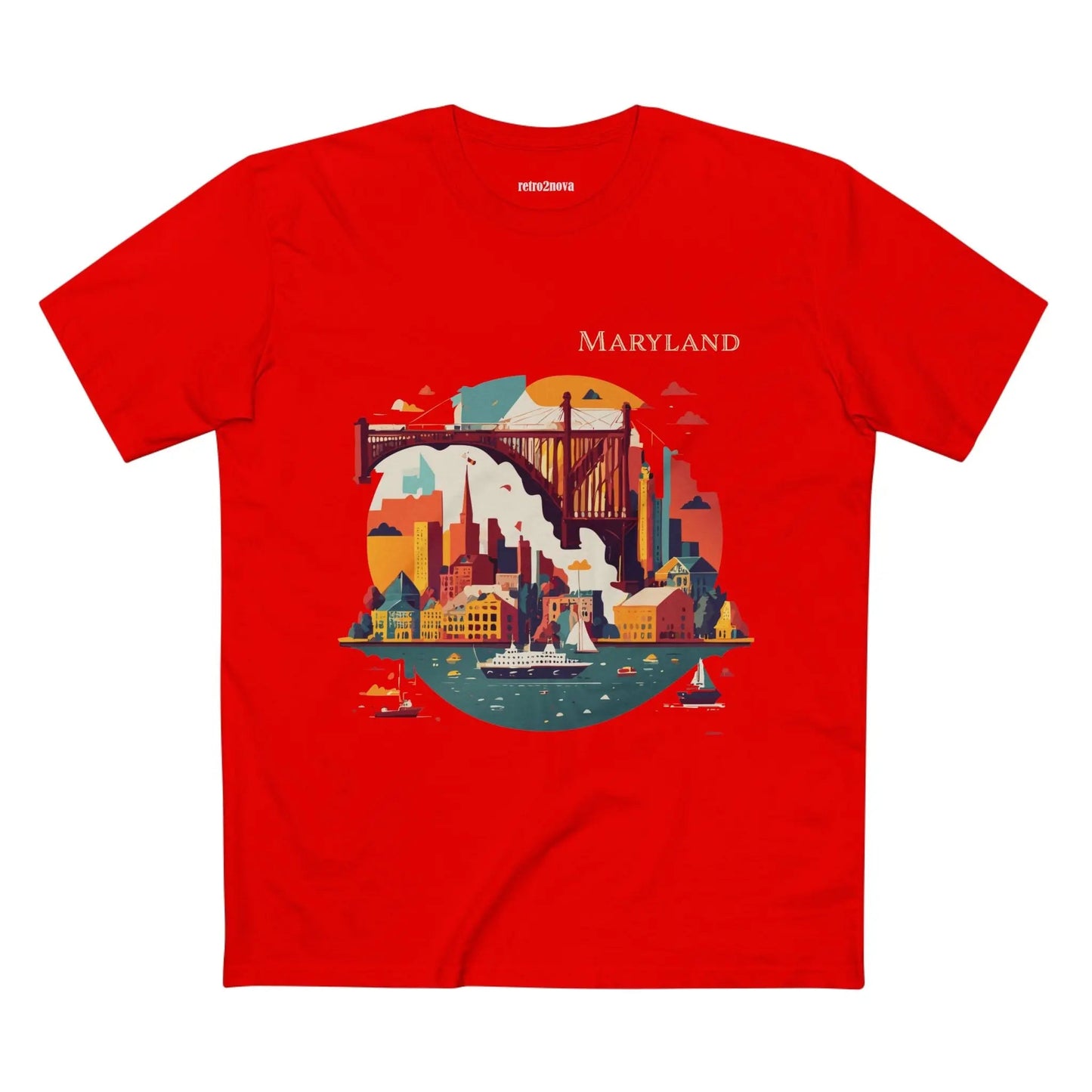 Maryland State Shirt Unisex Premium Cotton Art Tee By Retro2Nova Comfort Fit Soft Breathable