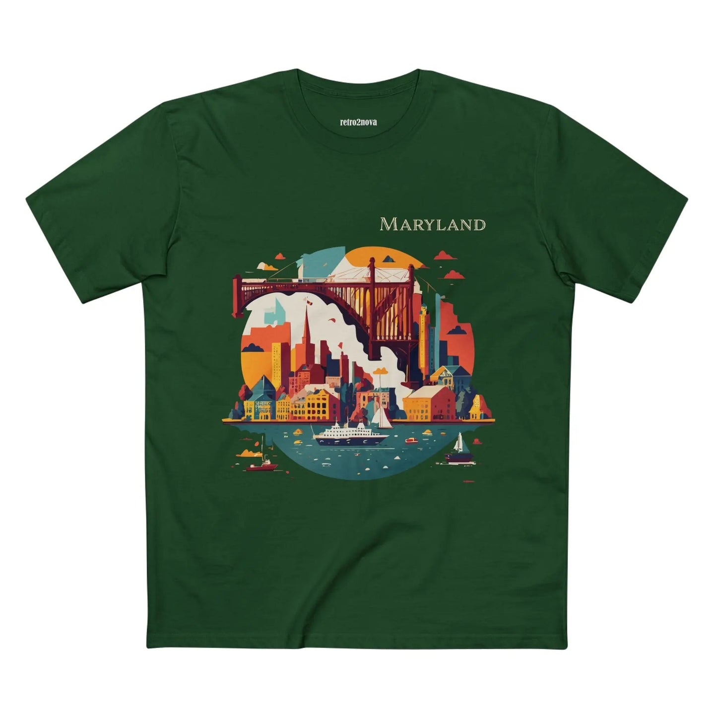 Maryland State Shirt Unisex Premium Cotton Art Tee By Retro2Nova Comfort Fit Soft Breathable