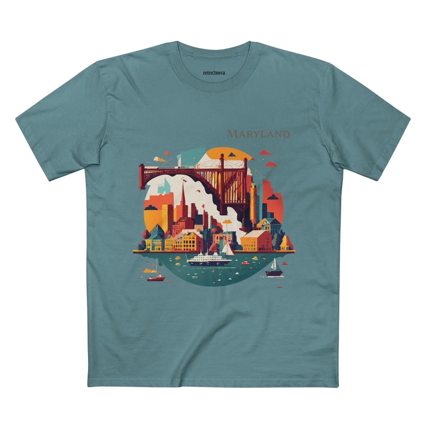 Maryland State Shirt Unisex Premium Cotton Art Tee By Retro2Nova Comfort Fit Soft Breathable