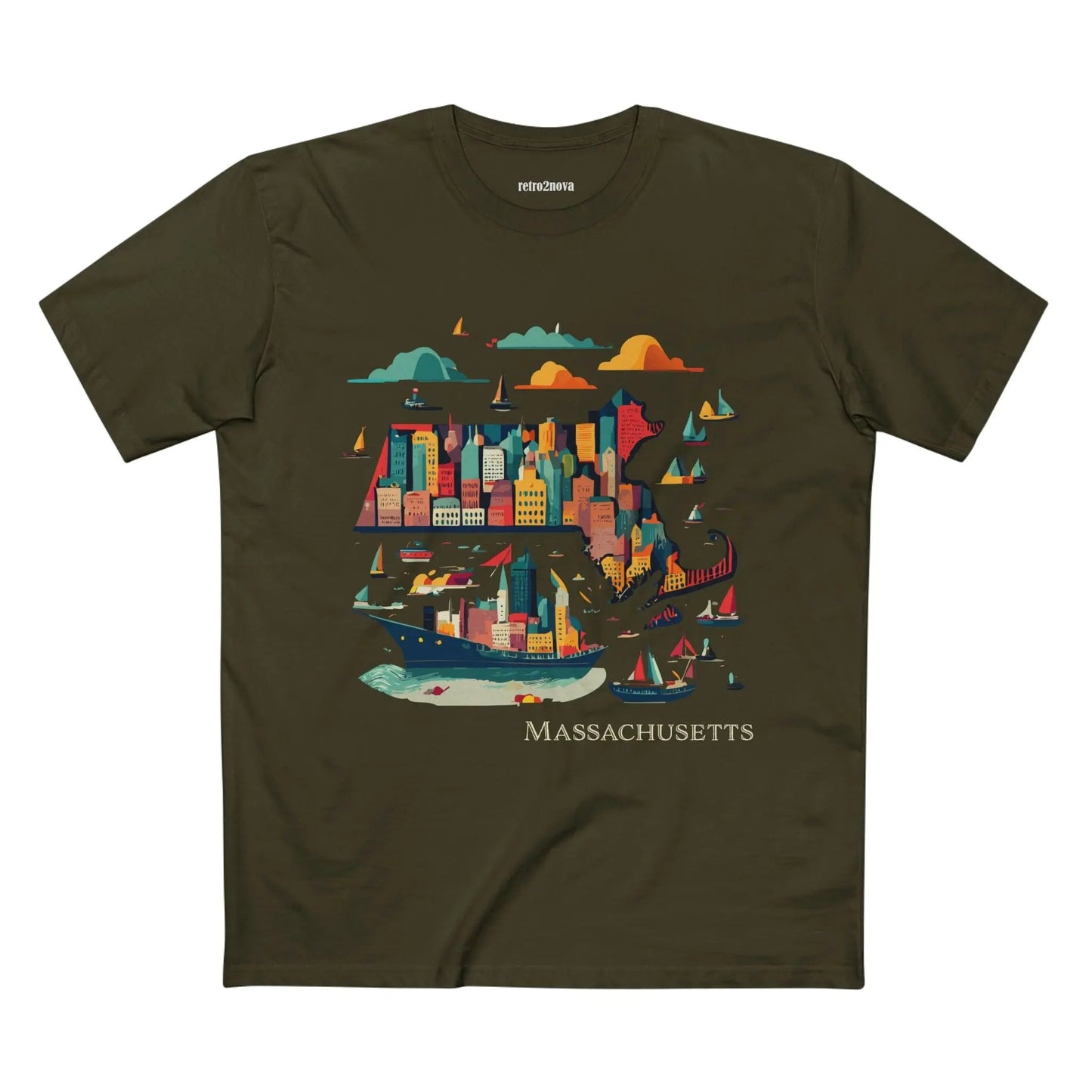 Massachusetts State Shirt Unisex Premium Cotton Tee With Original Art Design By Retro2Nova