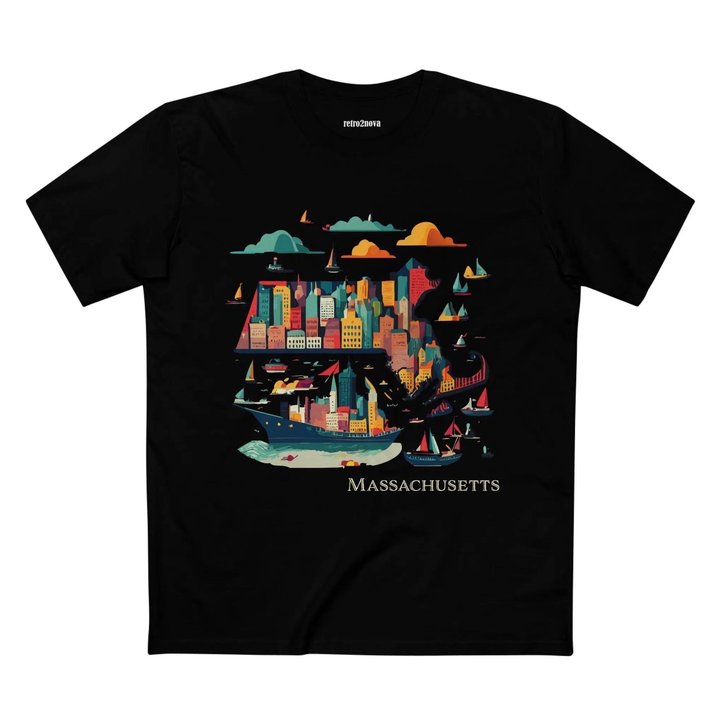 Massachusetts State Shirt Unisex Premium Cotton Tee With Original Art Design By Retro2Nova