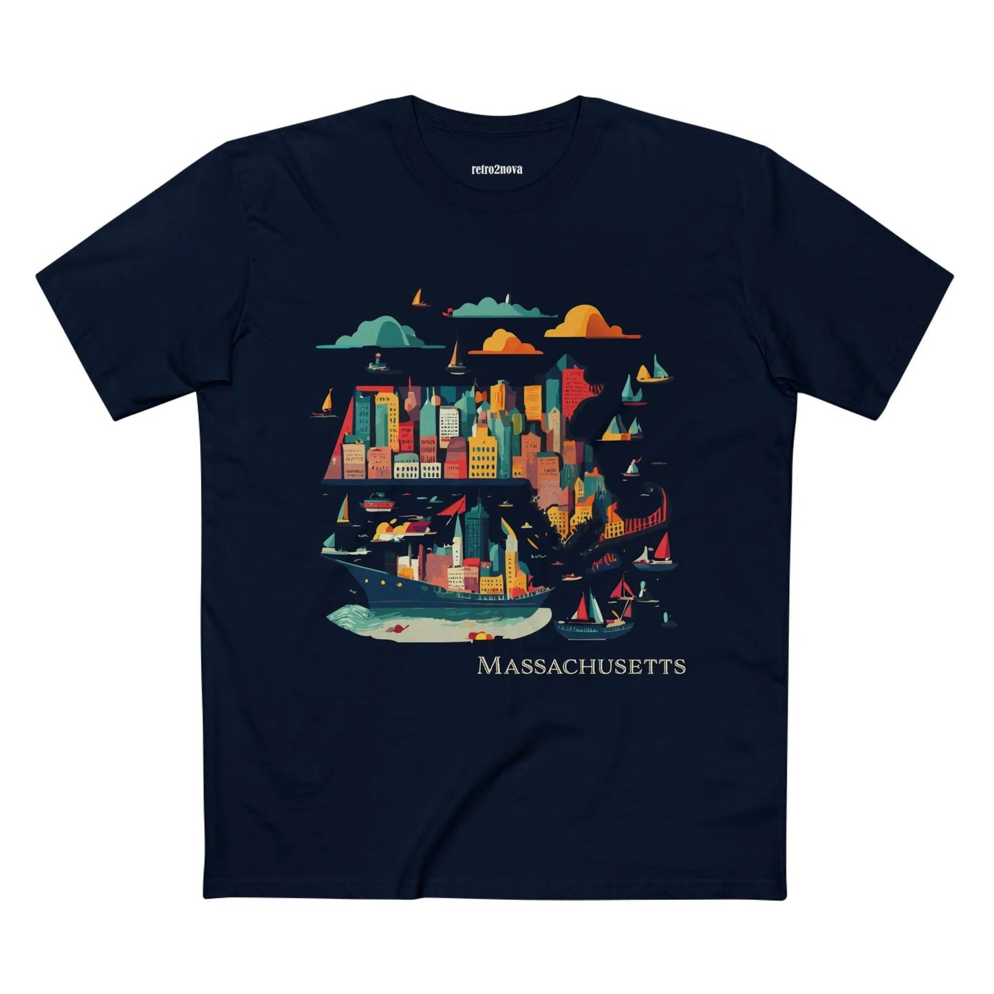 Massachusetts State Shirt Unisex Premium Cotton Tee With Original Art Design By Retro2Nova