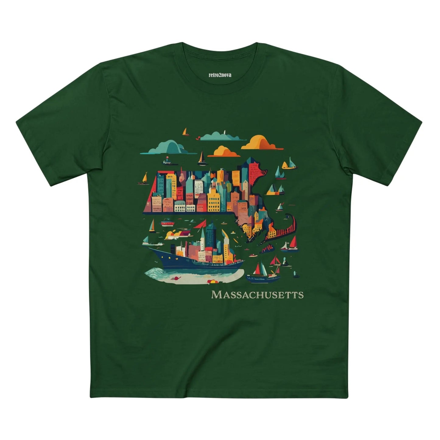 Massachusetts State Shirt Unisex Premium Cotton Tee With Original Art Design By Retro2Nova