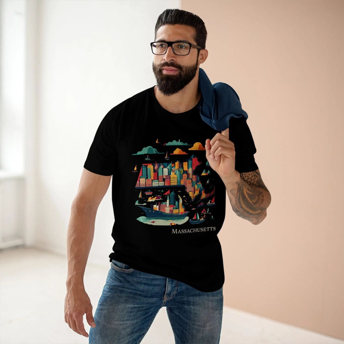 Massachusetts State Shirt Unisex Premium Cotton Tee With Original Art Design By Retro2Nova