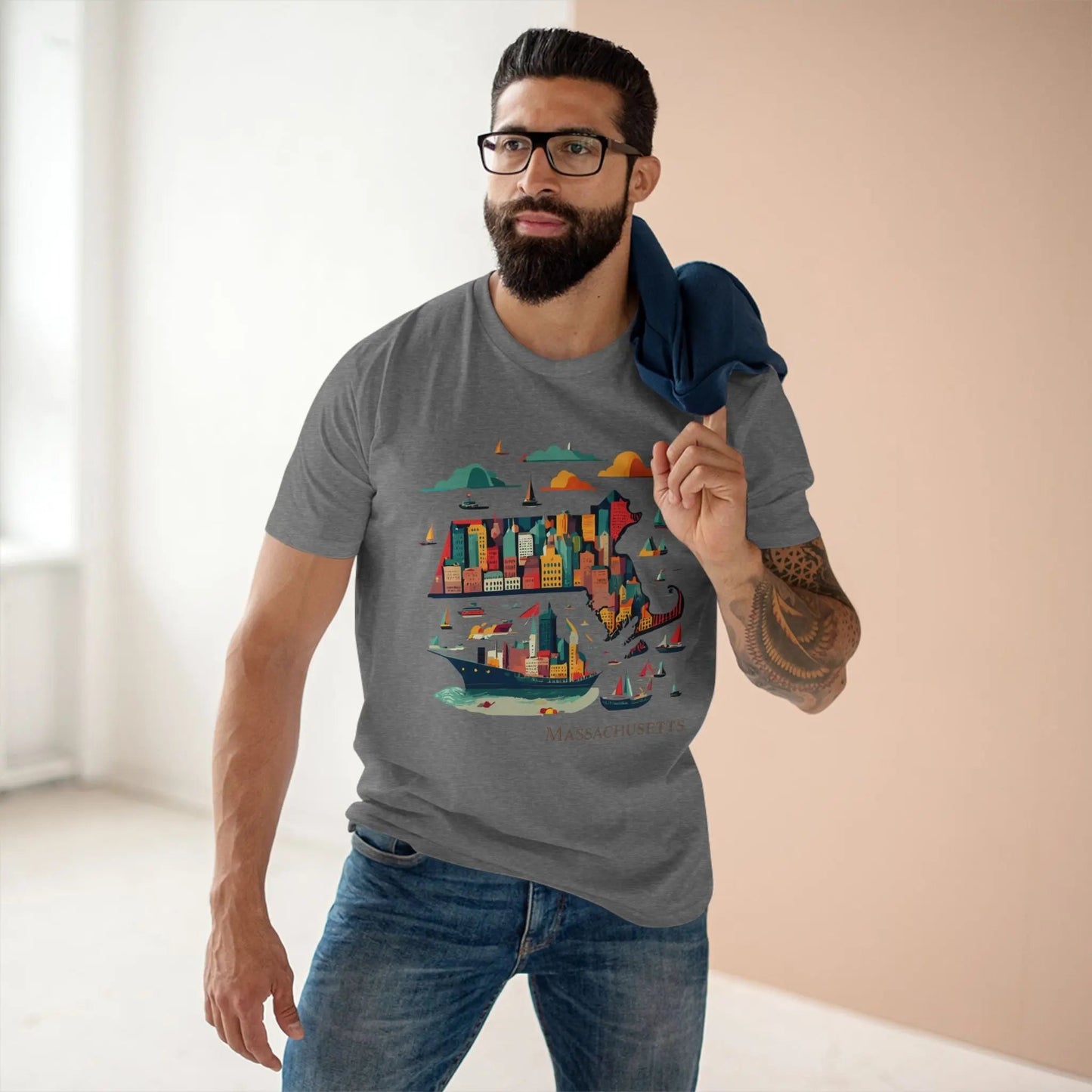 Massachusetts State Shirt Unisex Premium Cotton Tee With Original Art Design By Retro2Nova