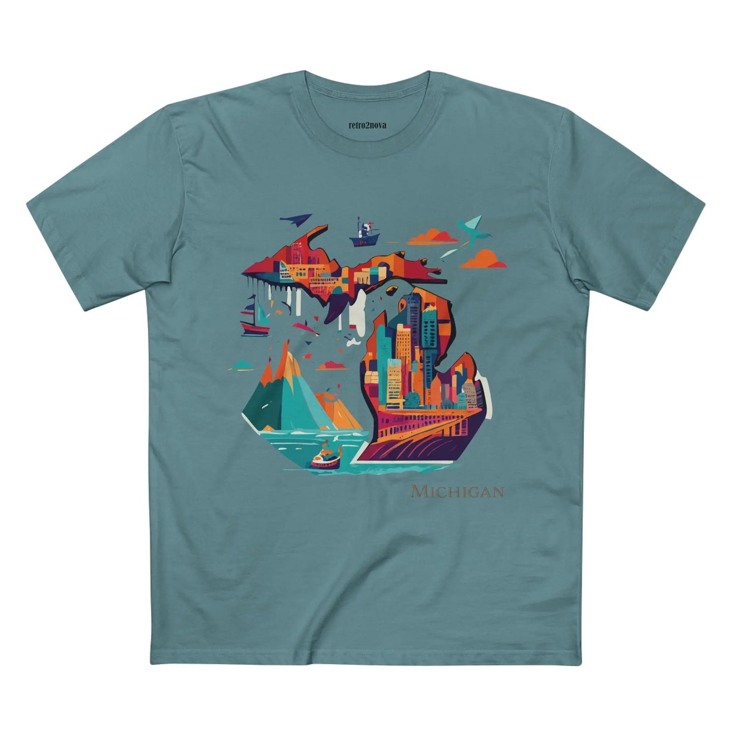 Michigan State Shirt Unisex Premium Cotton Tee With Original Art Design By Retro2Nova