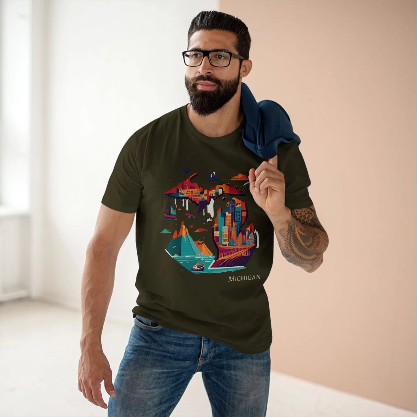 Michigan State Shirt Unisex Premium Cotton Tee With Original Art Design By Retro2Nova