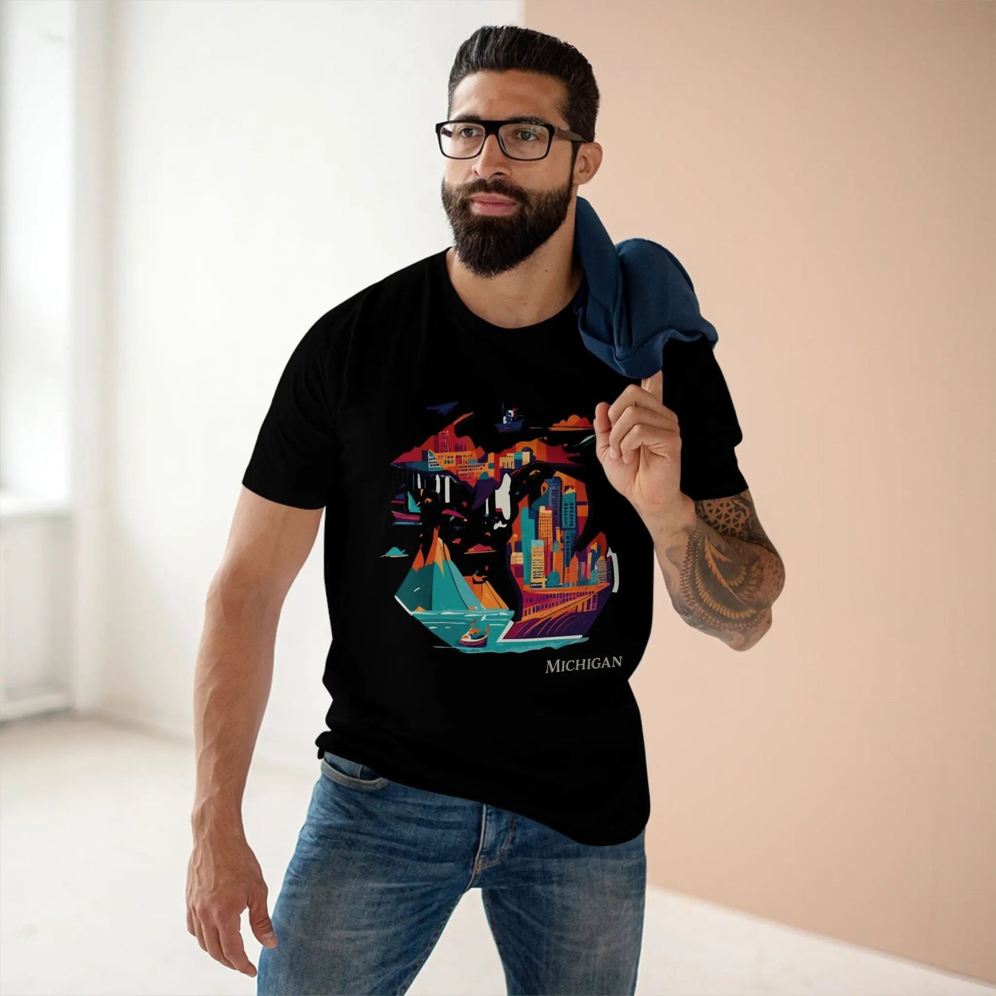 Michigan State Shirt Unisex Premium Cotton Tee With Original Art Design By Retro2Nova