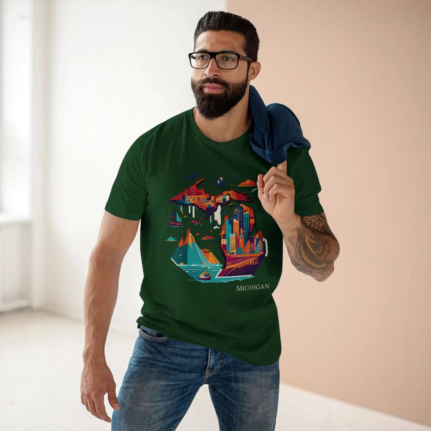 Michigan State Shirt Unisex Premium Cotton Tee With Original Art Design By Retro2Nova