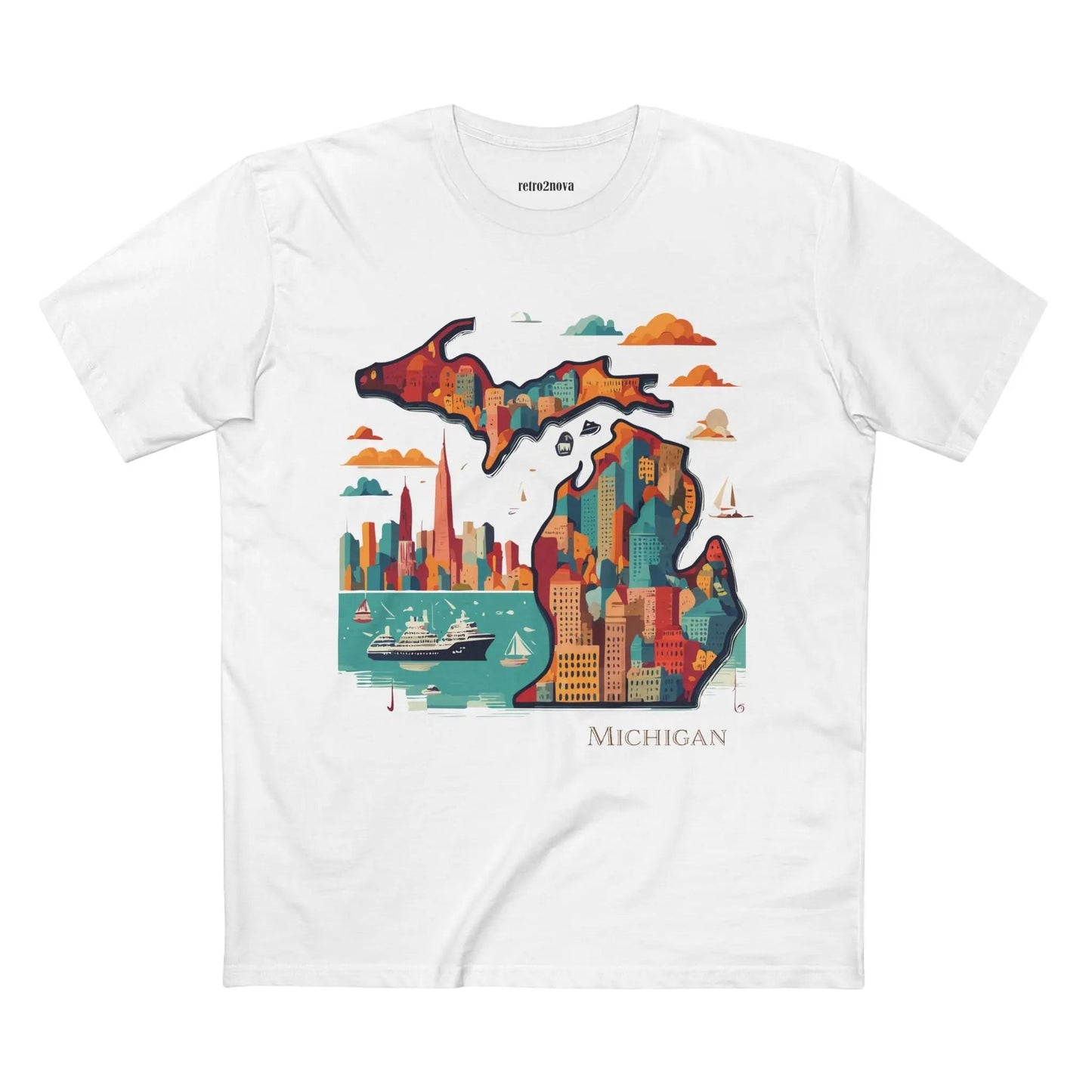 Michigan Shirt Unisex Premium Cotton Staple Tee With Original Art Design From Retro2Nova Collection