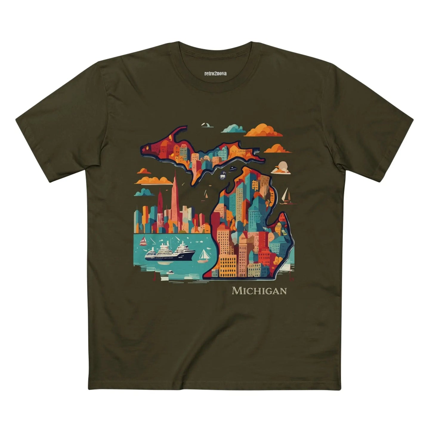 Michigan Shirt Unisex Premium Cotton Staple Tee With Original Art Design From Retro2Nova Collection