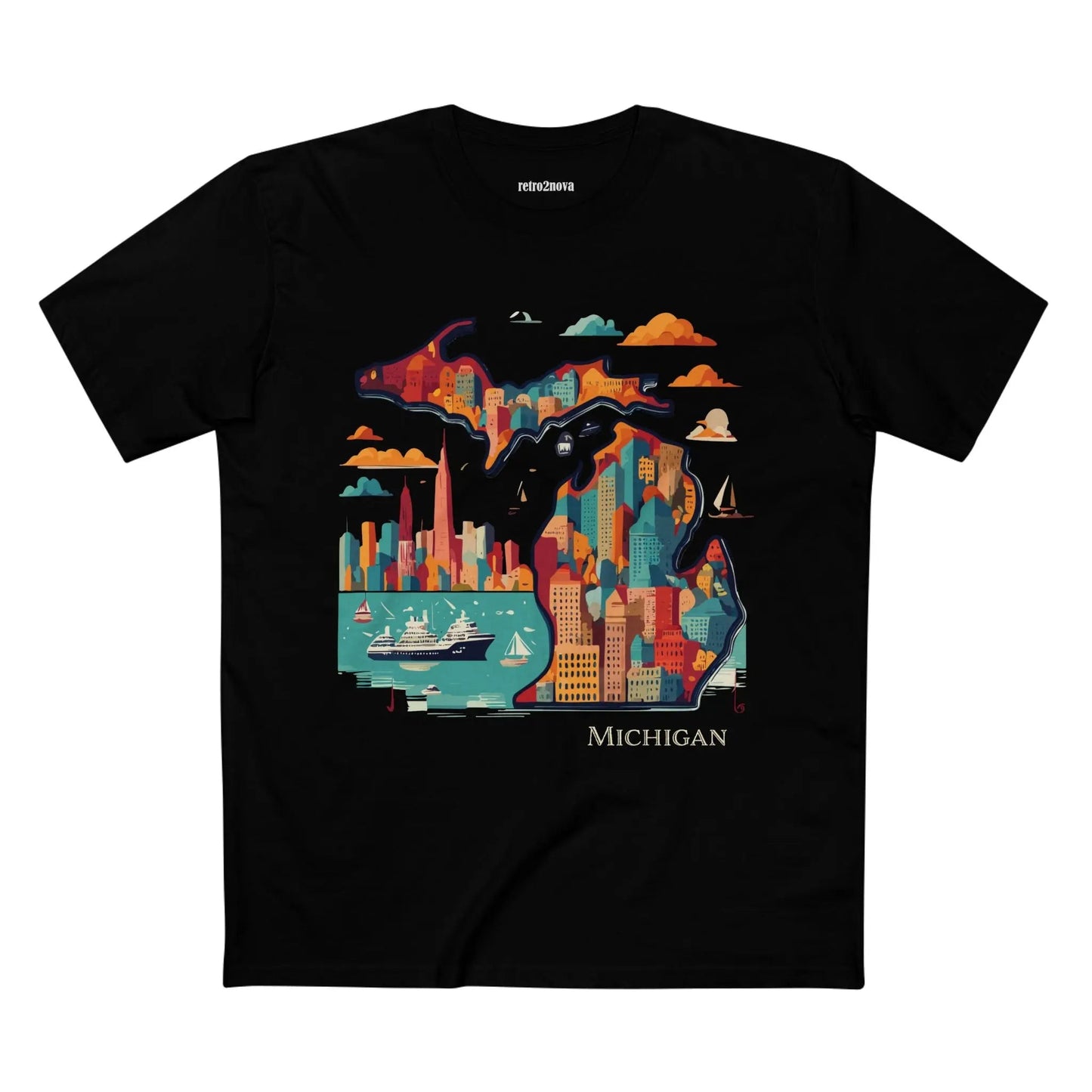 Michigan Shirt Unisex Premium Cotton Staple Tee With Original Art Design From Retro2Nova Collection