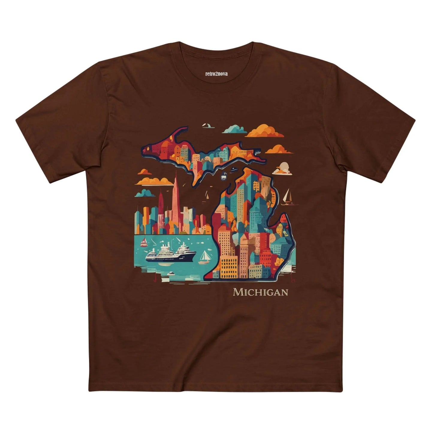 Michigan Shirt Unisex Premium Cotton Staple Tee With Original Art Design From Retro2Nova Collection