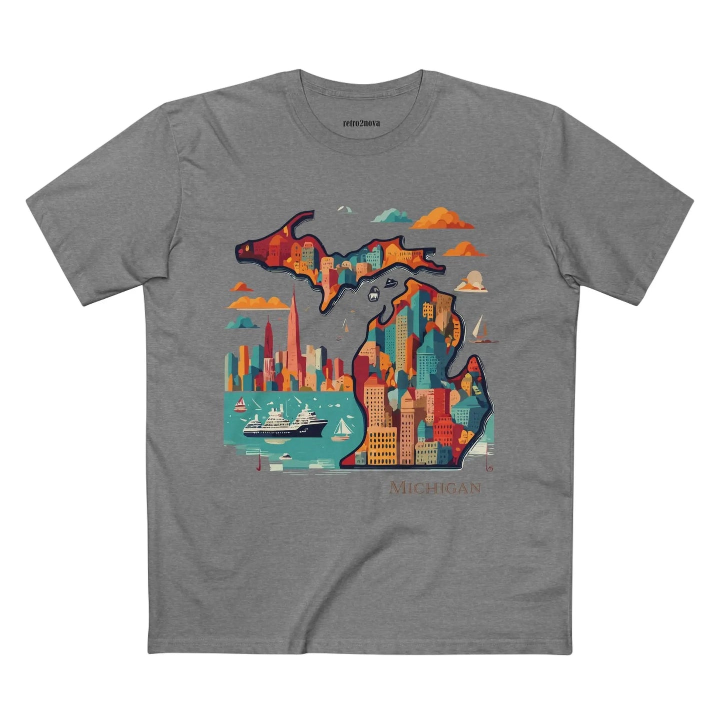 Michigan Shirt Unisex Premium Cotton Staple Tee With Original Art Design From Retro2Nova Collection